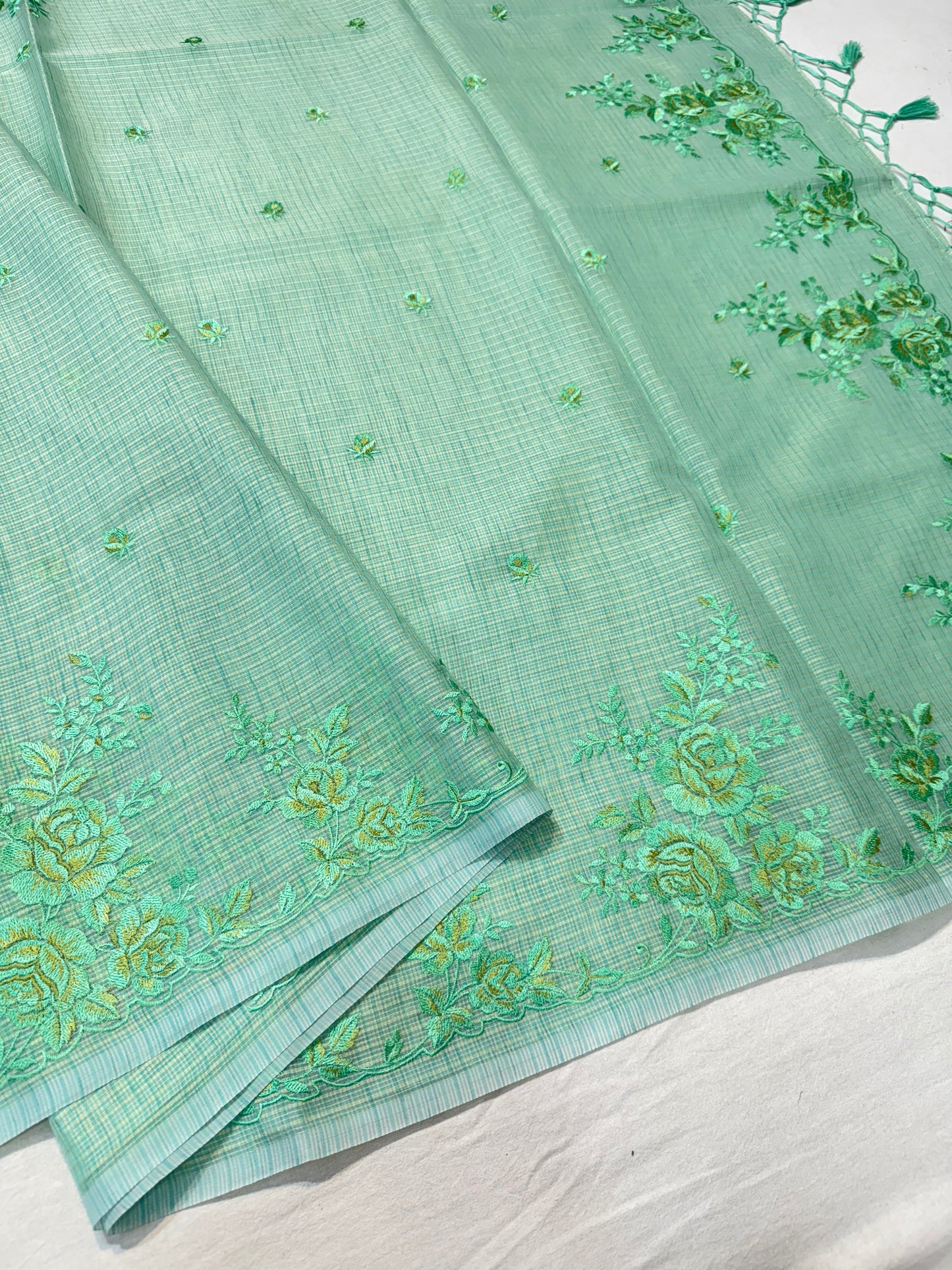 Sea green shade kota designer embroidery premium Banarasi saree