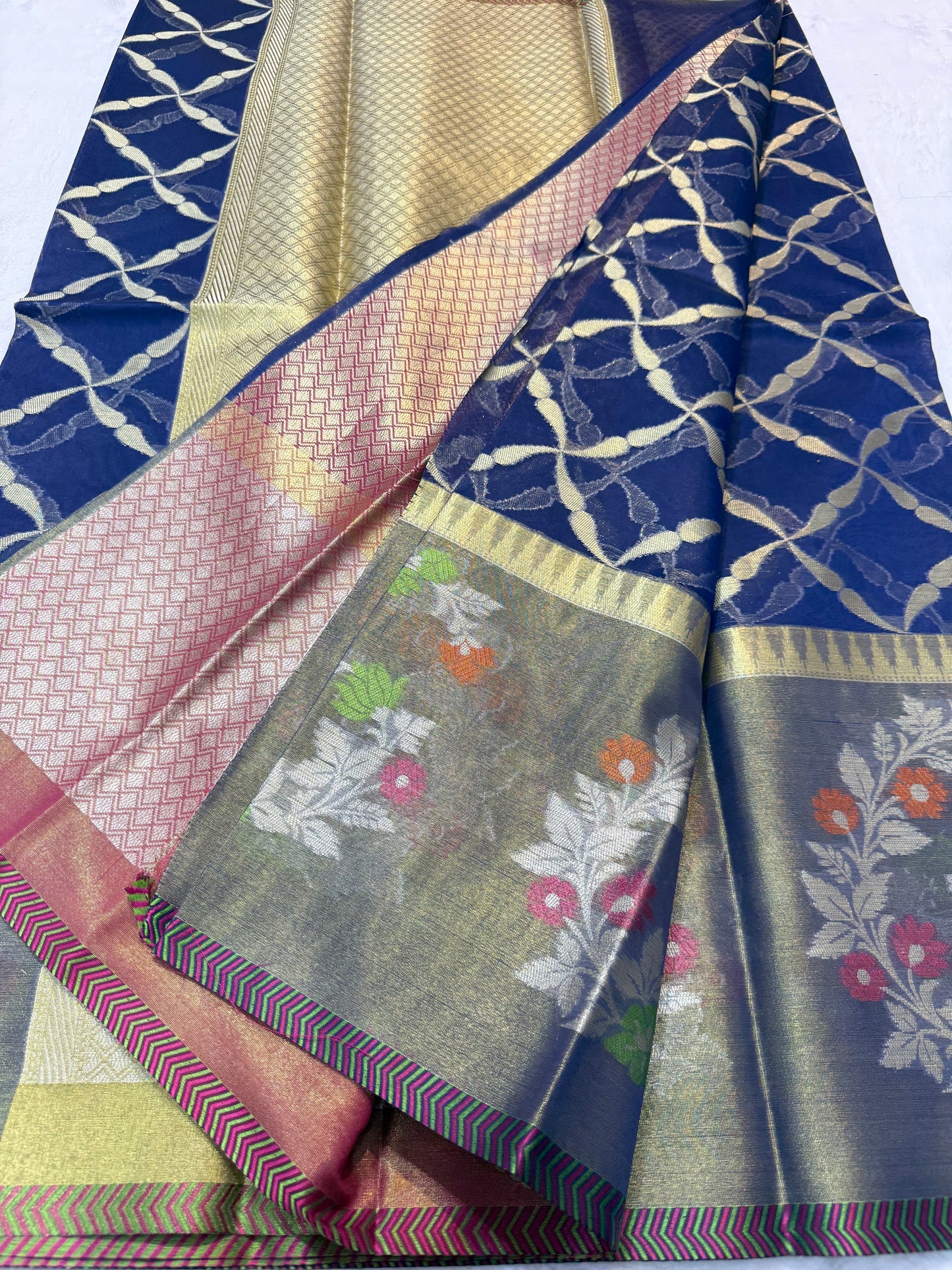 Nevy shade kora organza Banarasi saree
