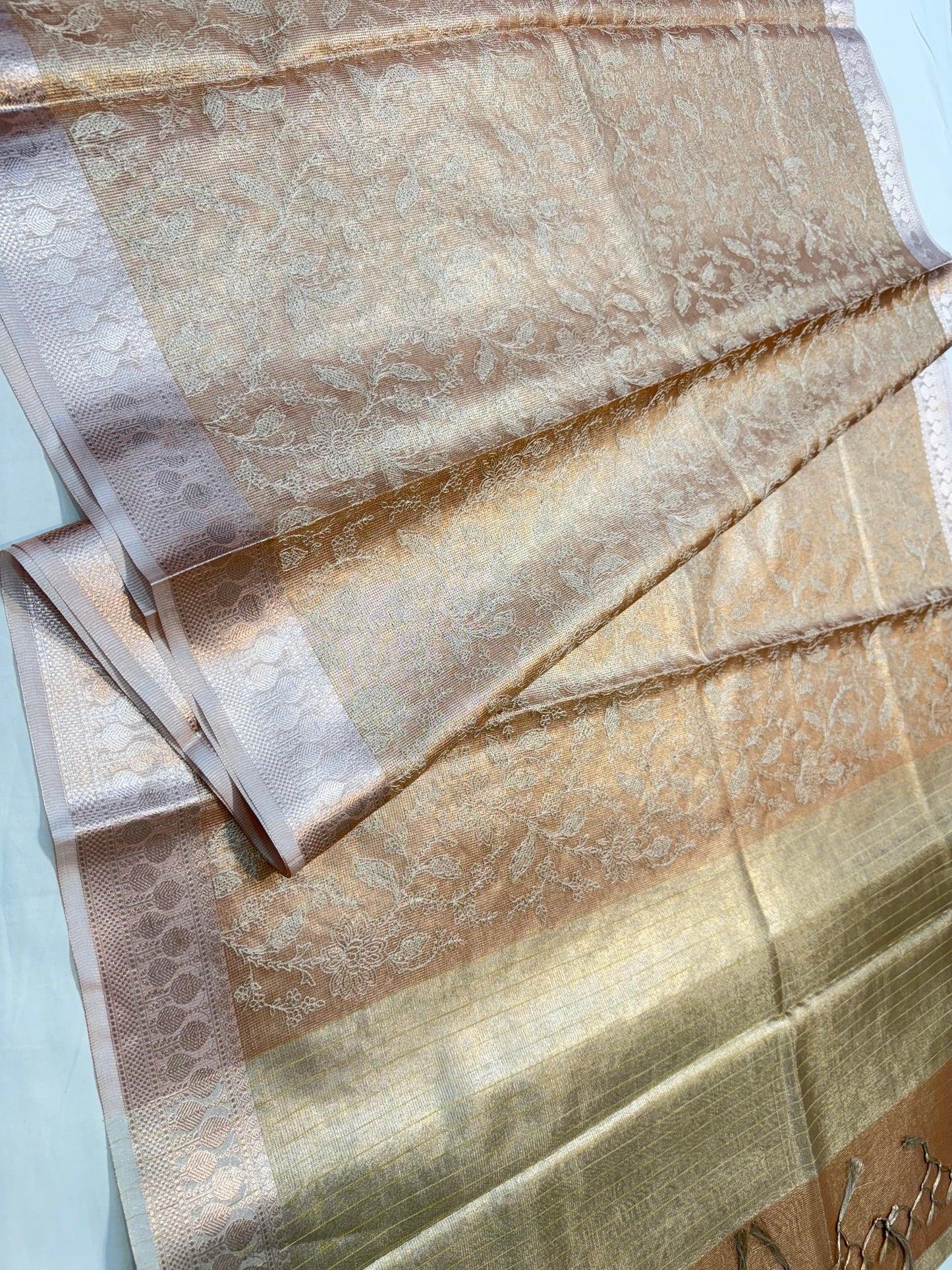 Pink shade tissue kota embroidery primum Banarasi saree
