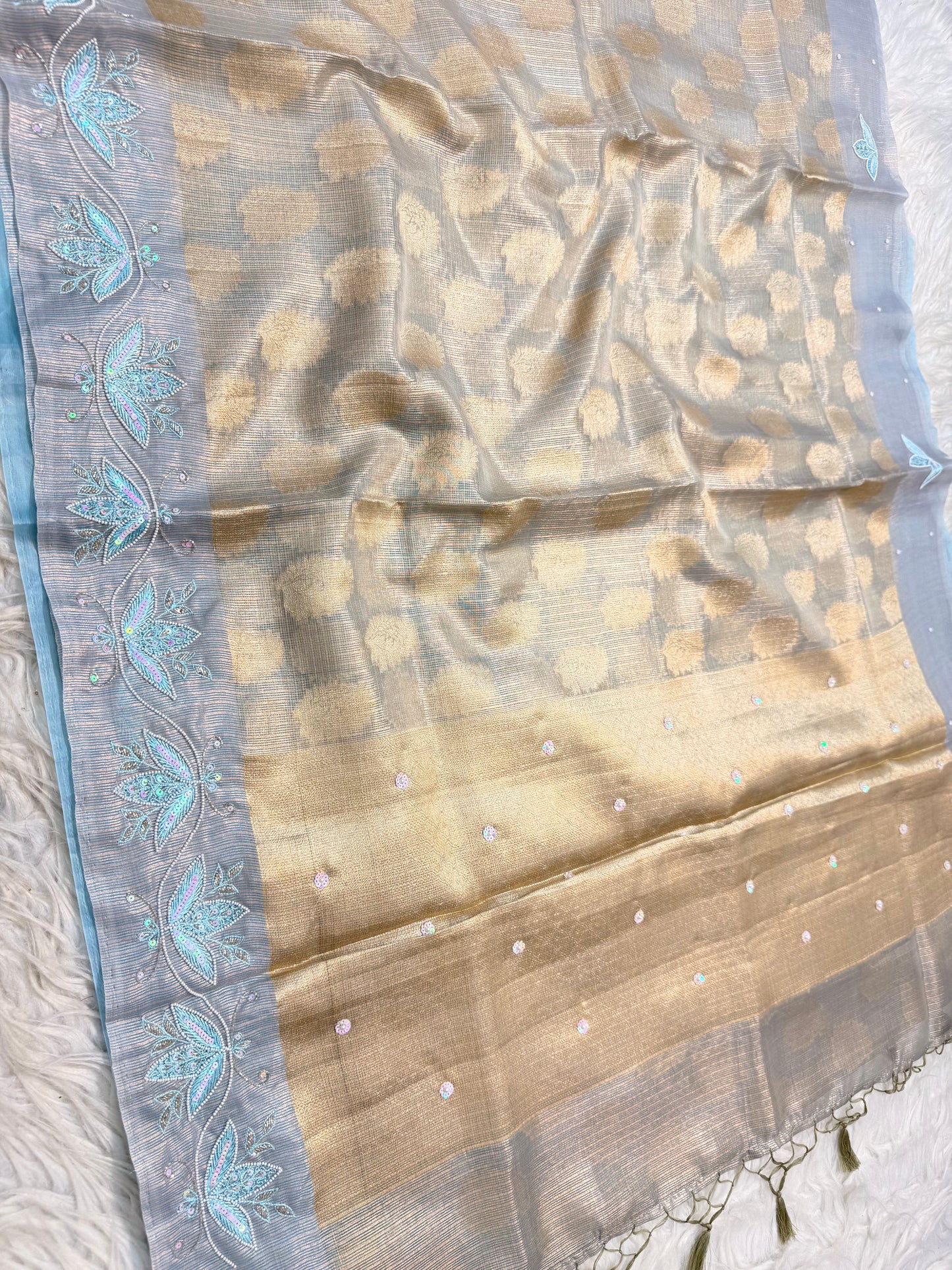 Silver shade tissue kota zardosi work Banarasi saree