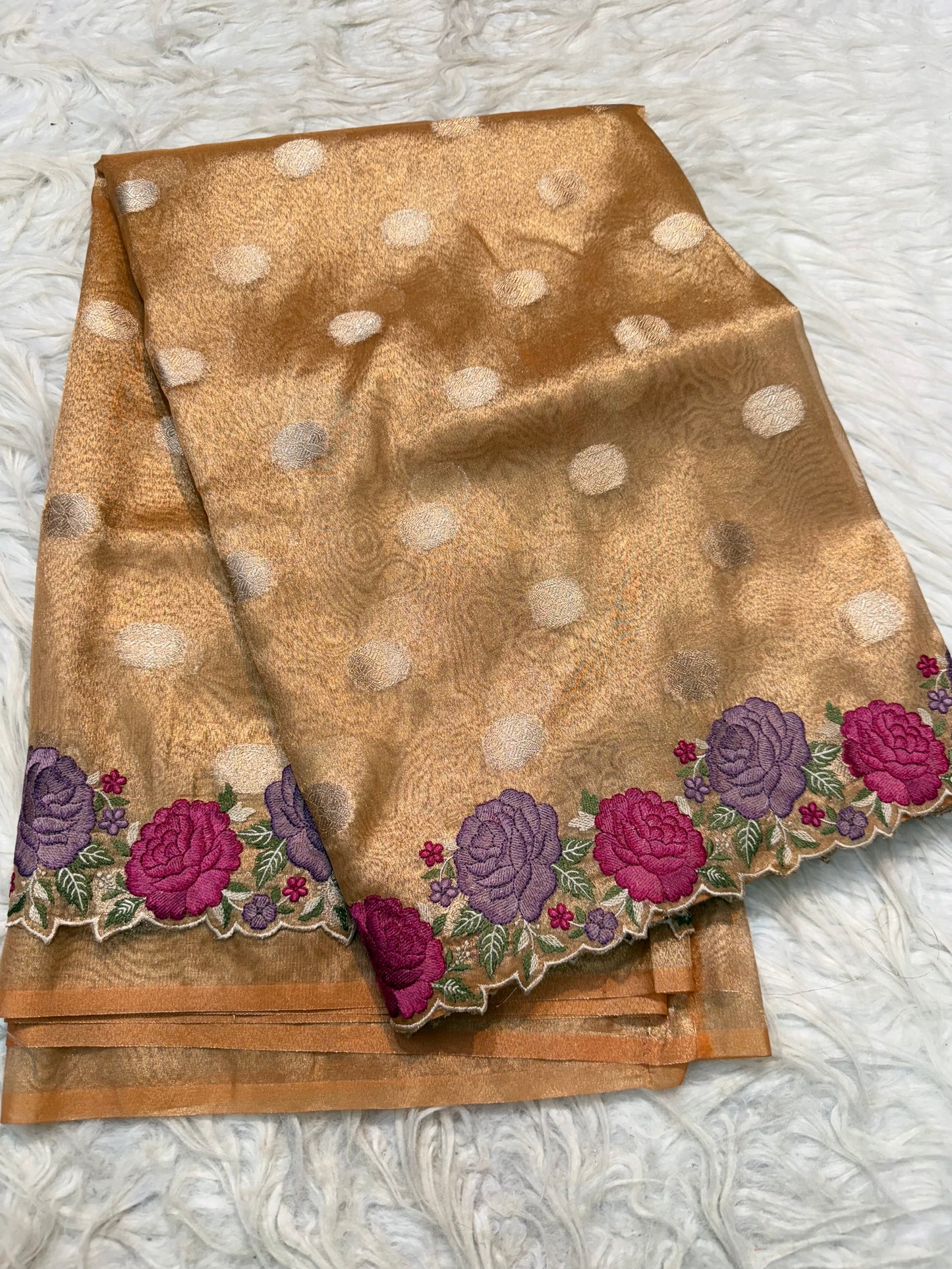 Banarasi tissue cutwork embroidery saree