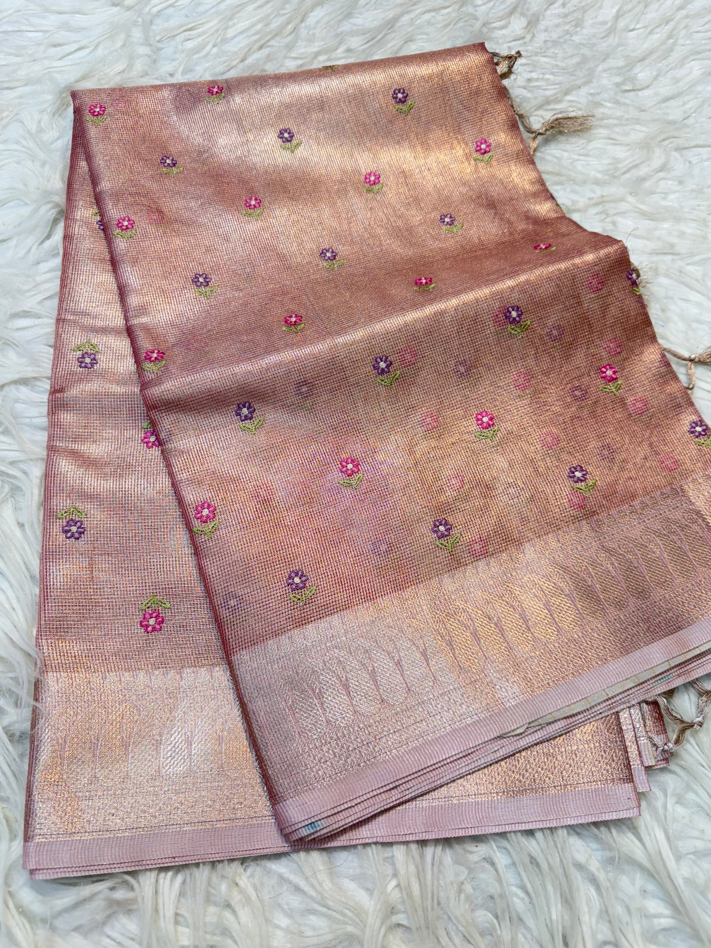 Peach shade tissue kota embroidery primum Banarasi saree