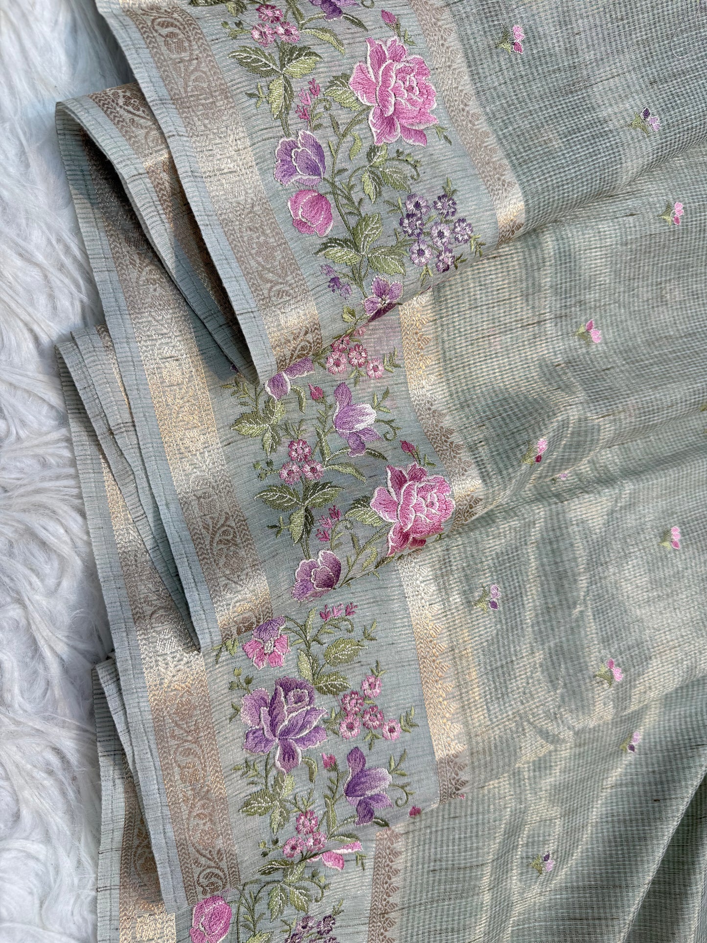 Banarasi Tissue linen embroidery saree