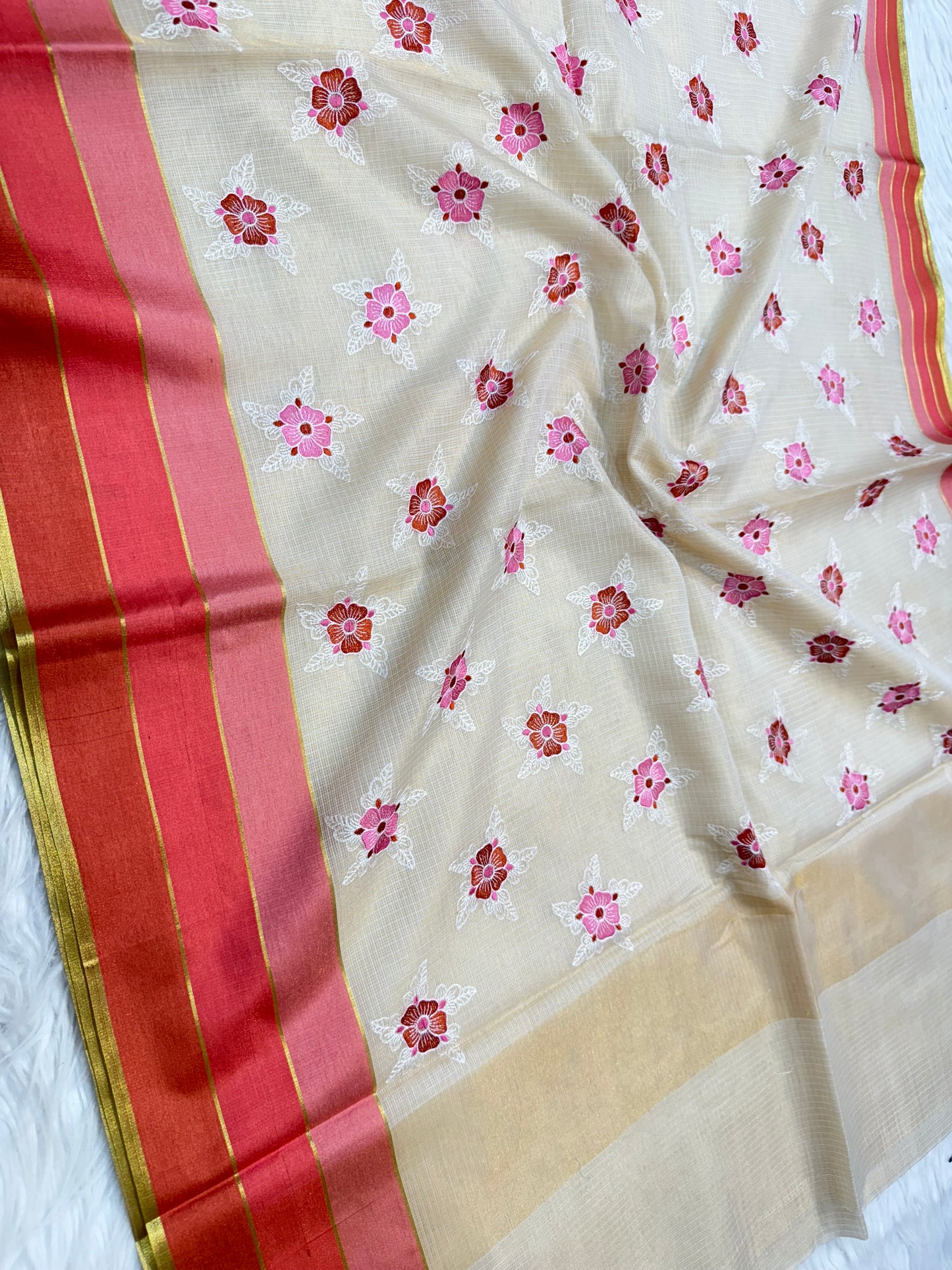 Off White maharani royal pink pink shade tissue kota embroidery Banarasi saree