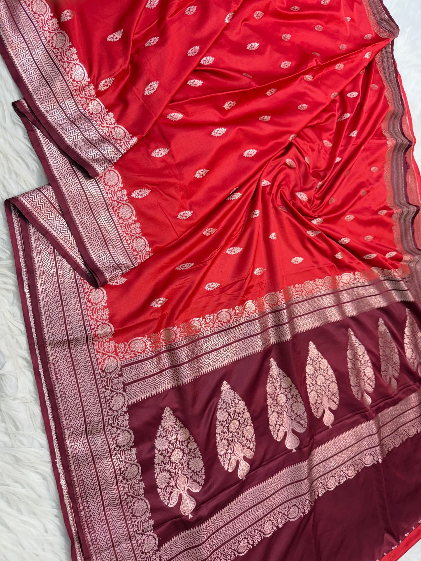 Red & wine premium mashru katan Banarasi saree