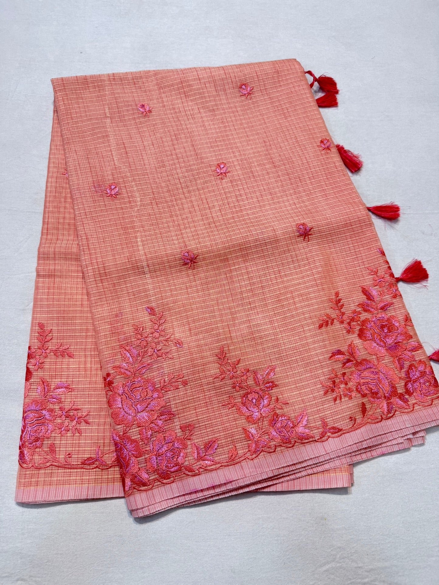 Peach shade kota designer embroidery premium Banarasi saree