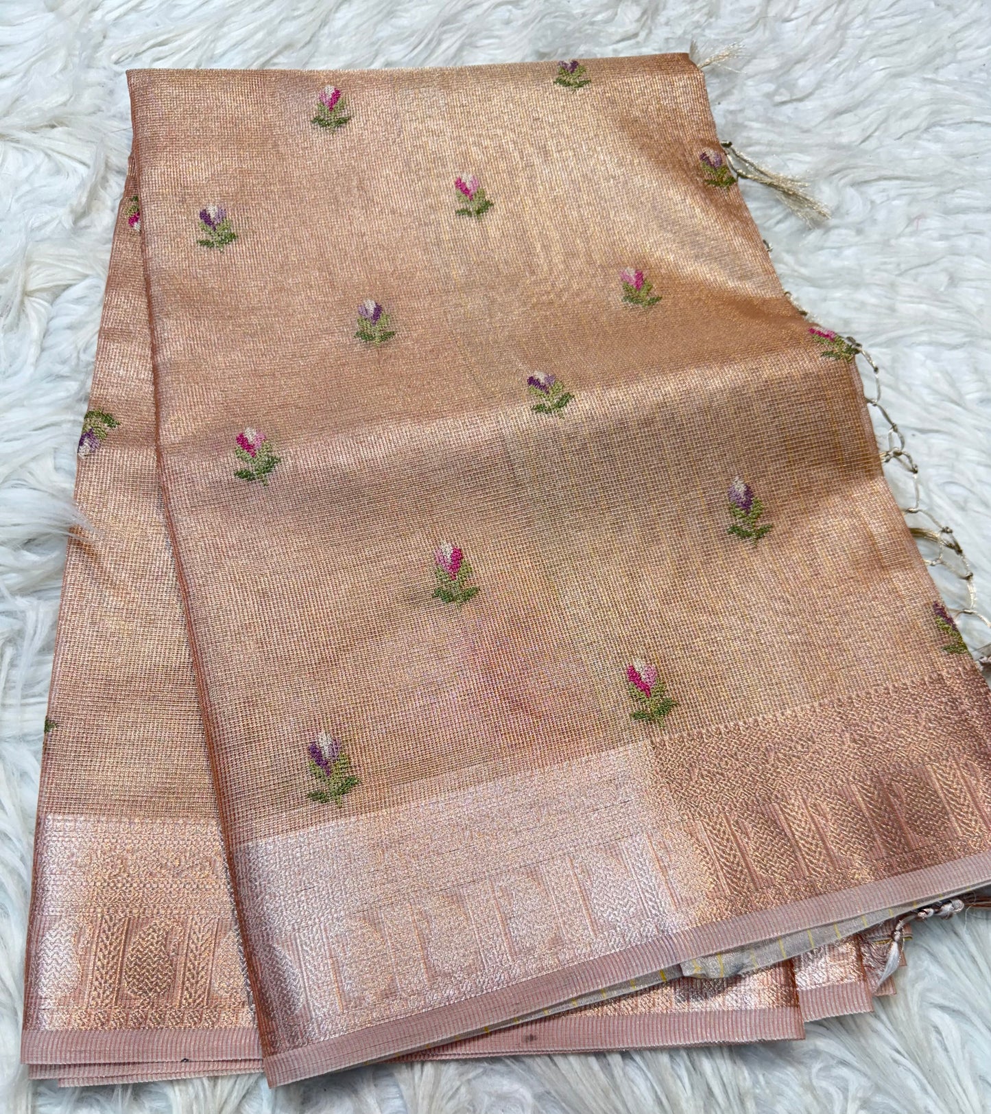 Pink shade tissue kota embroidery primum Banarasi saree