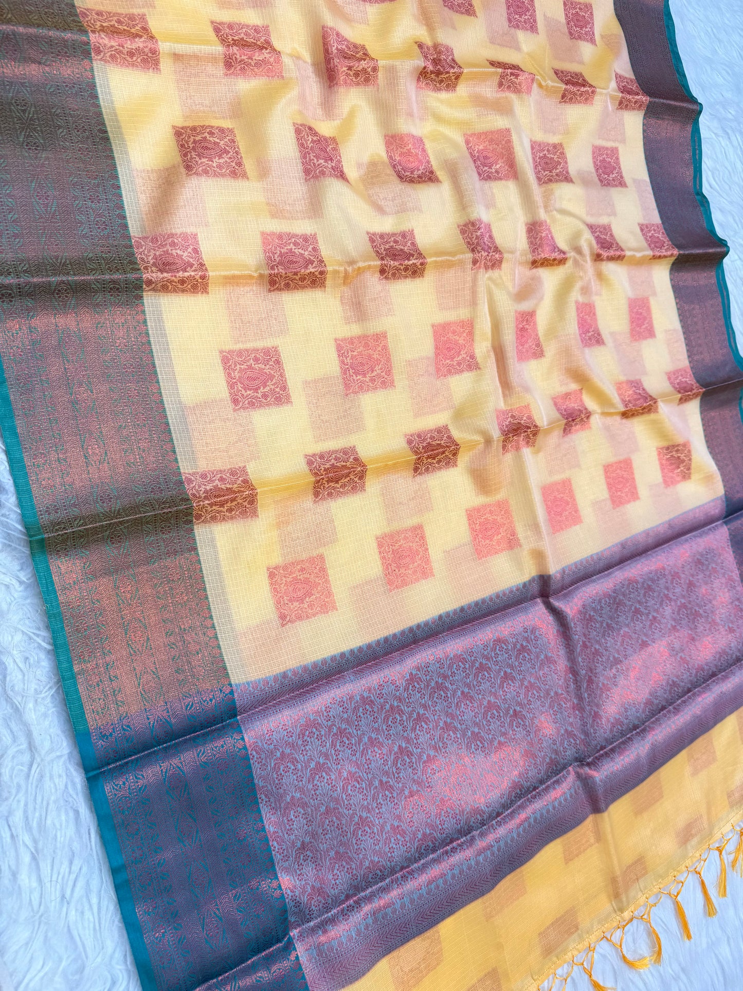 Yellow shade kota silk premium Banarasi saree