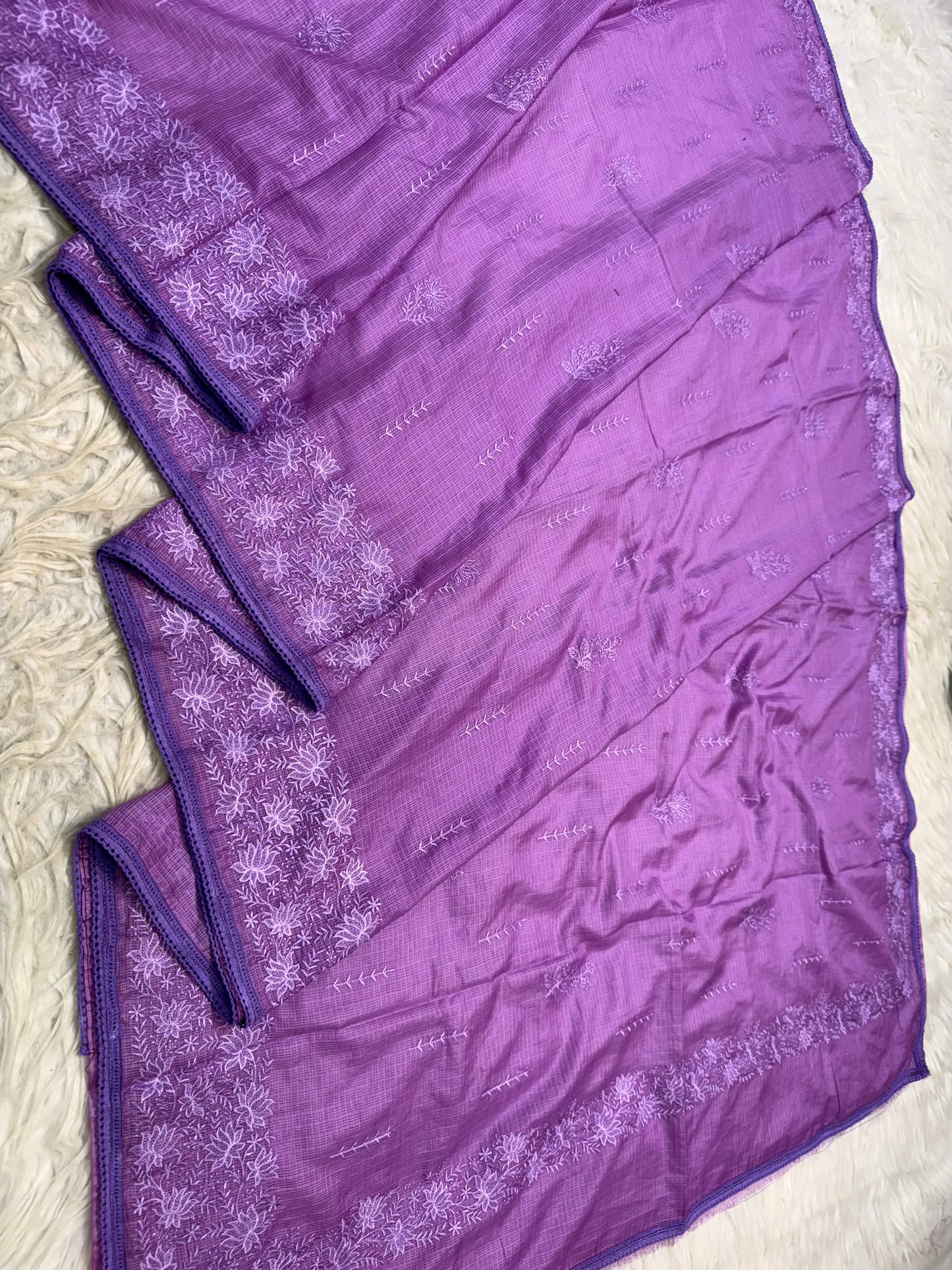 Magenta shade cotton kota chickenkari embroidery Banarasi saree