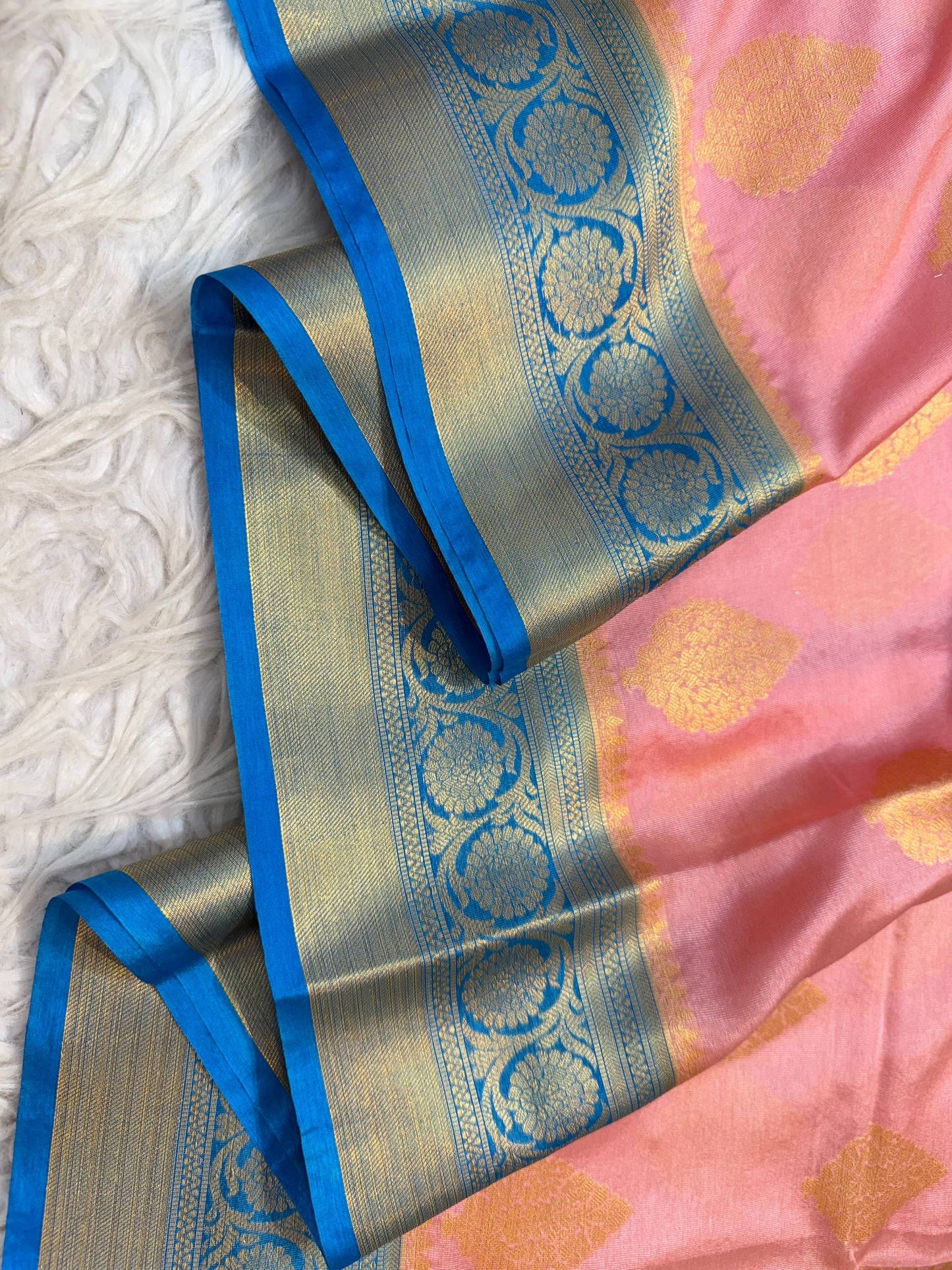 Pink firozi shade warm silk premium Banarasi saree