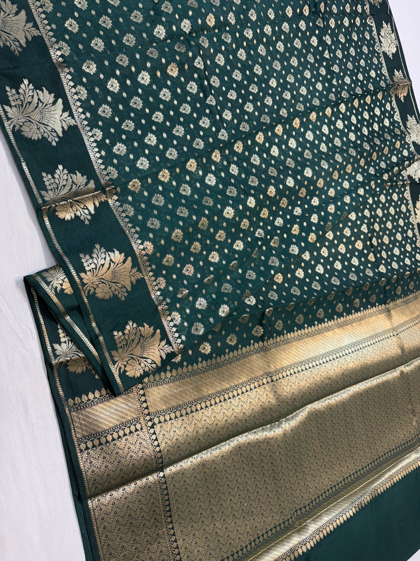 Bottle green shade Raw mango soft silk banarasi saree