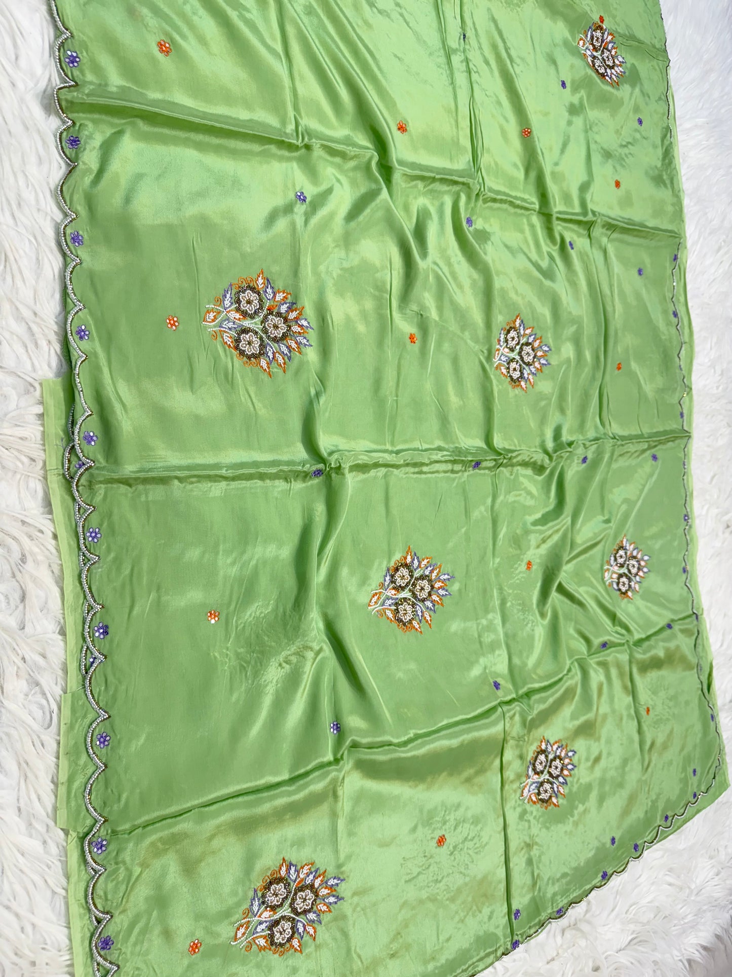 Soft silk zardosi work fancy party wear pista green colore saree