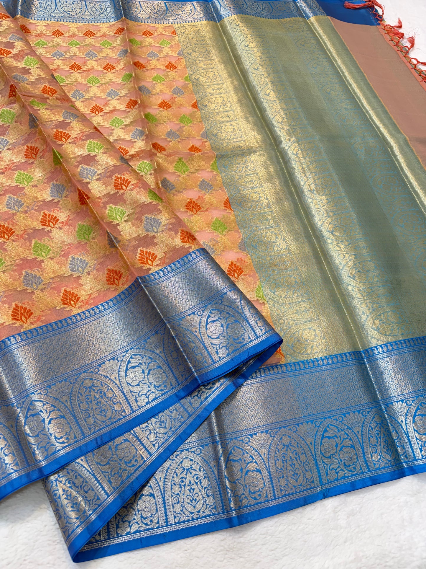 Multicolour shade kora organza Banarasi saree