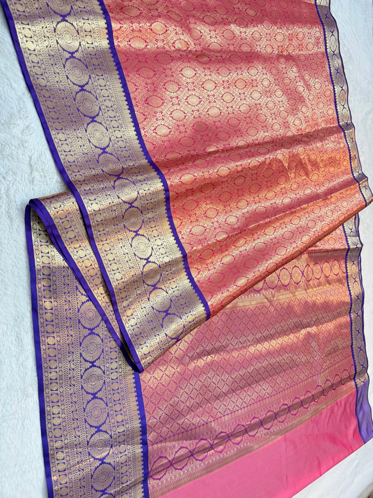 Royal pink royal blue shade Kanchi silk premium Banarasi saree