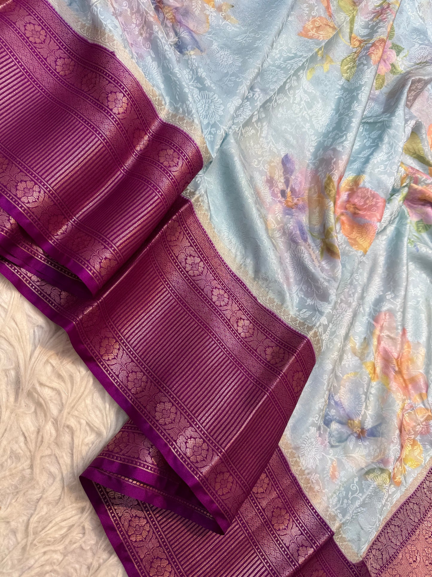 multicolour soft Dupion silk digital print Banarasi saree