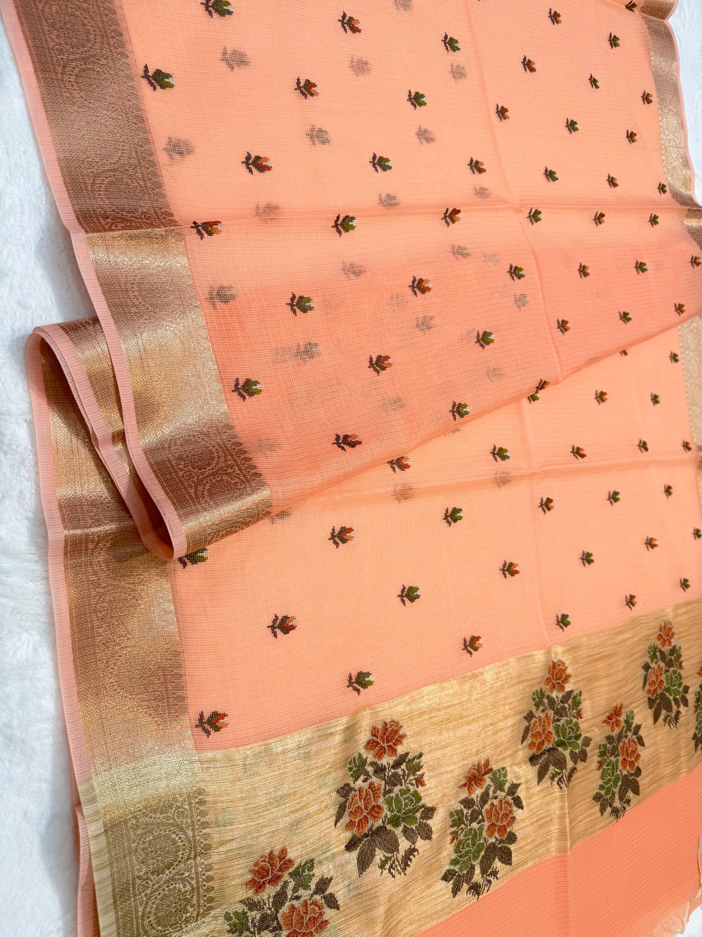 Peach shade cotton kota embroidery Banarasi saree