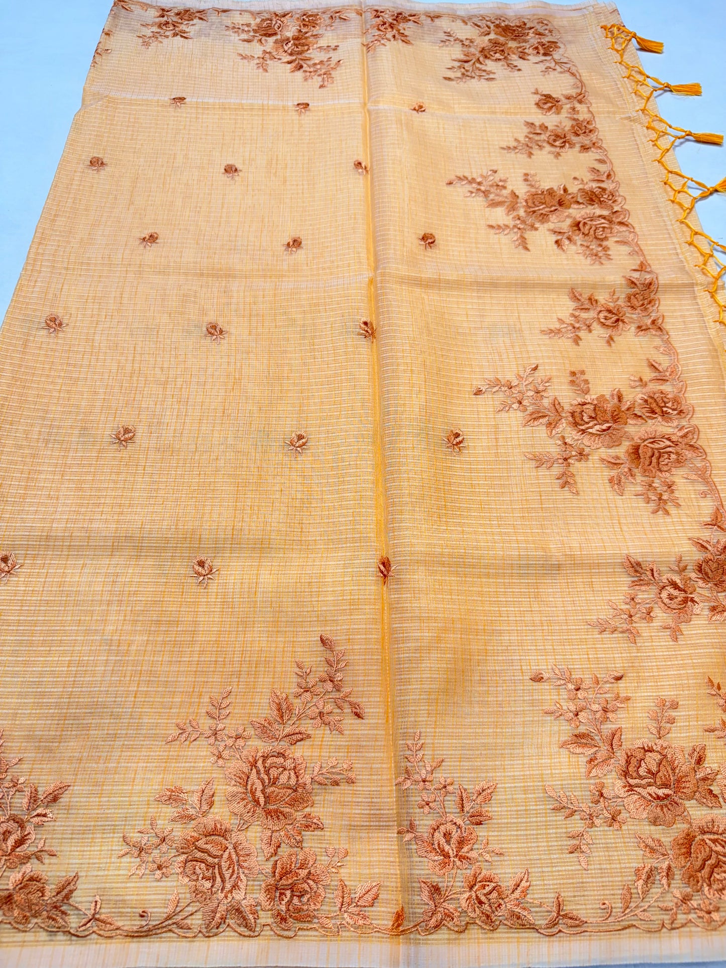 Mango shade kota designer embroidery premium Banarasi saree