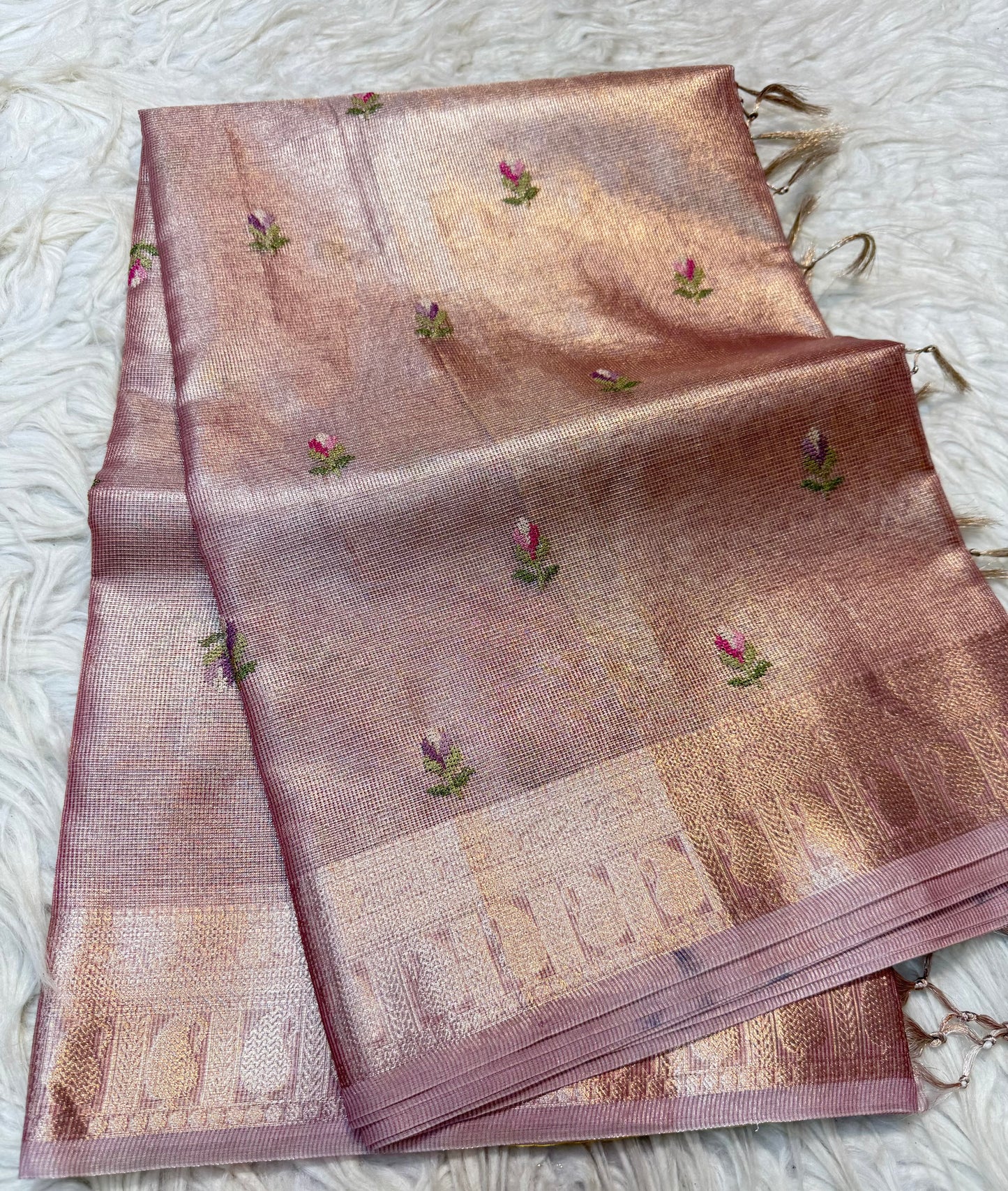 Peach shade tissue kota embroidery primum Banarasi saree