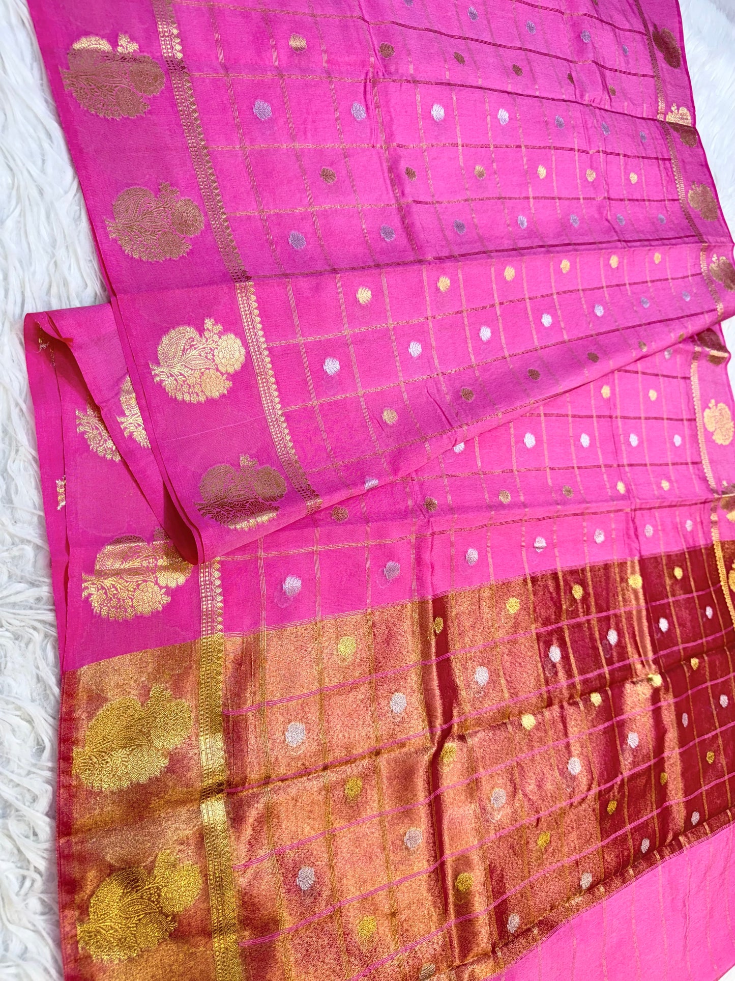 Royal pink shade Raw mango soft silk banarasi saree