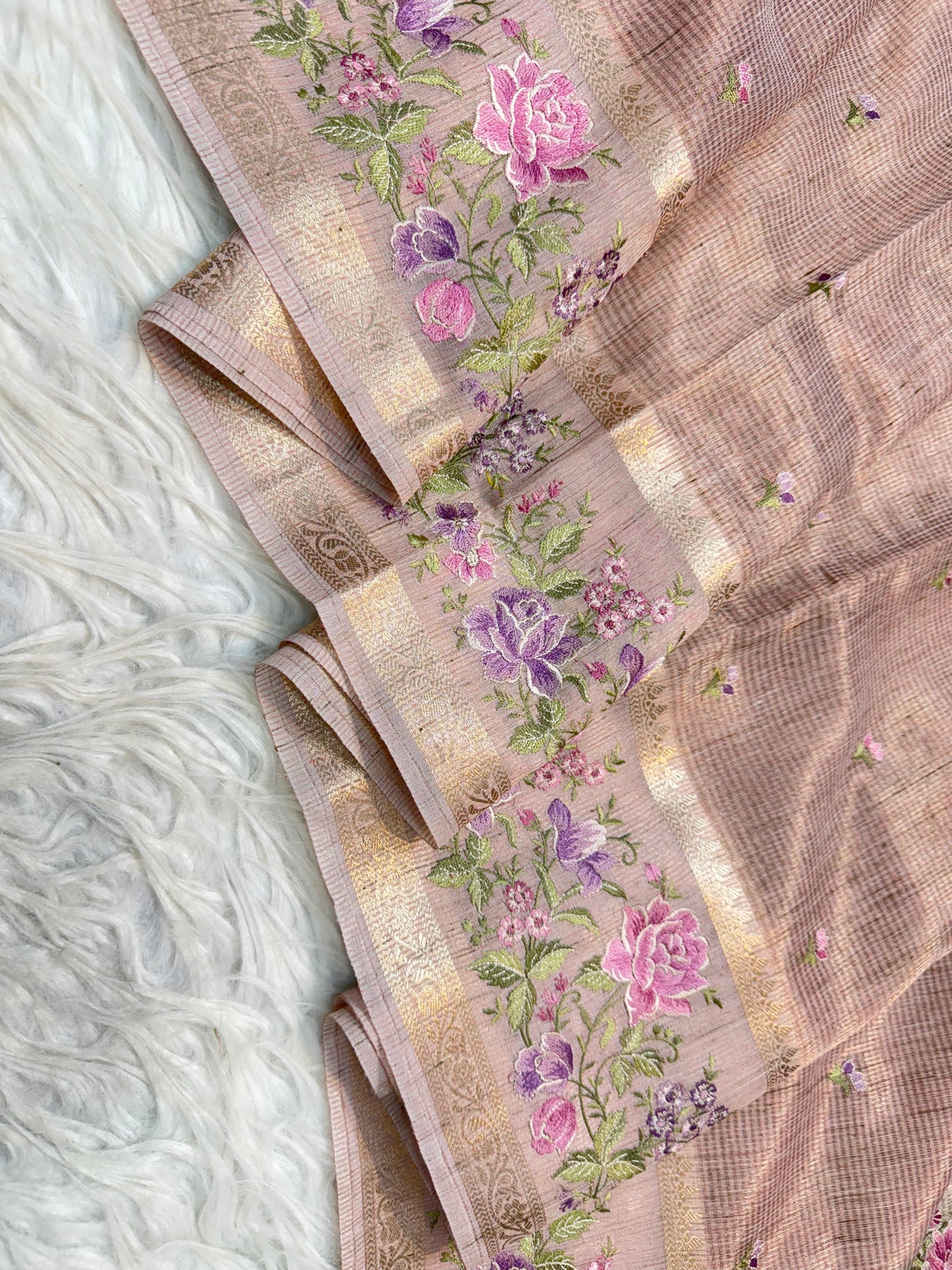 Banarasi Tissue linen embroidery saree