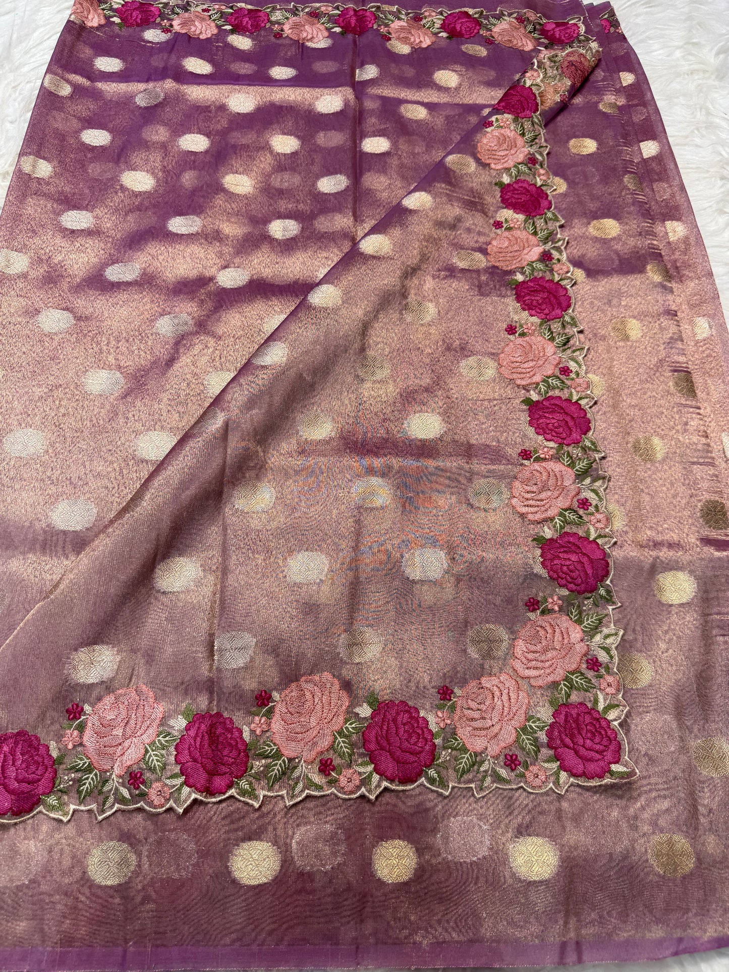 Banarasi tissue cutwork embroidery saree