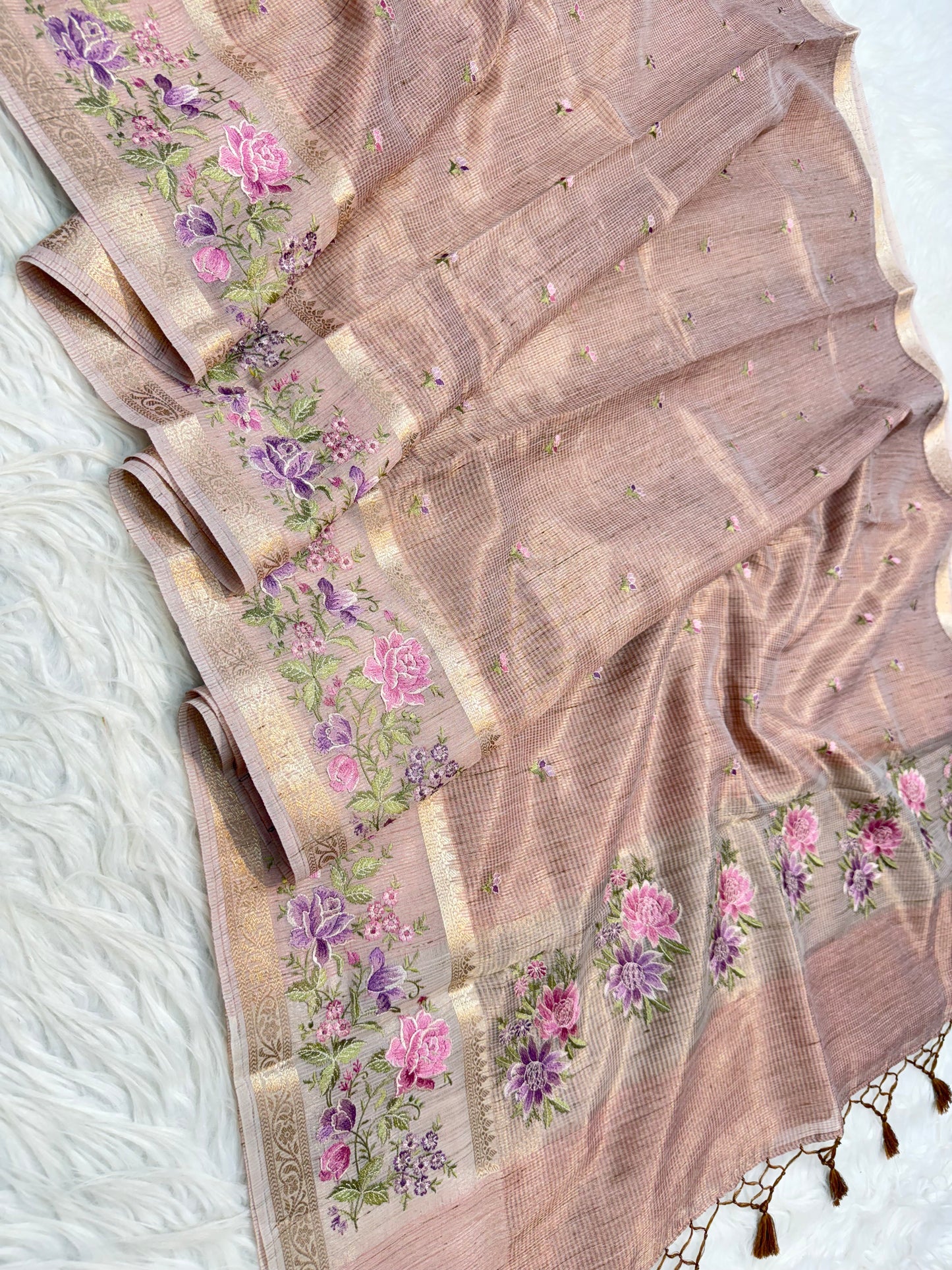 Banarasi Tissue linen embroidery saree