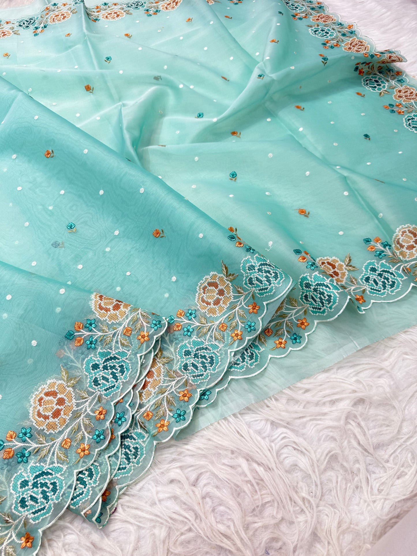 Banarasi kora organza cutwork embroidery saree