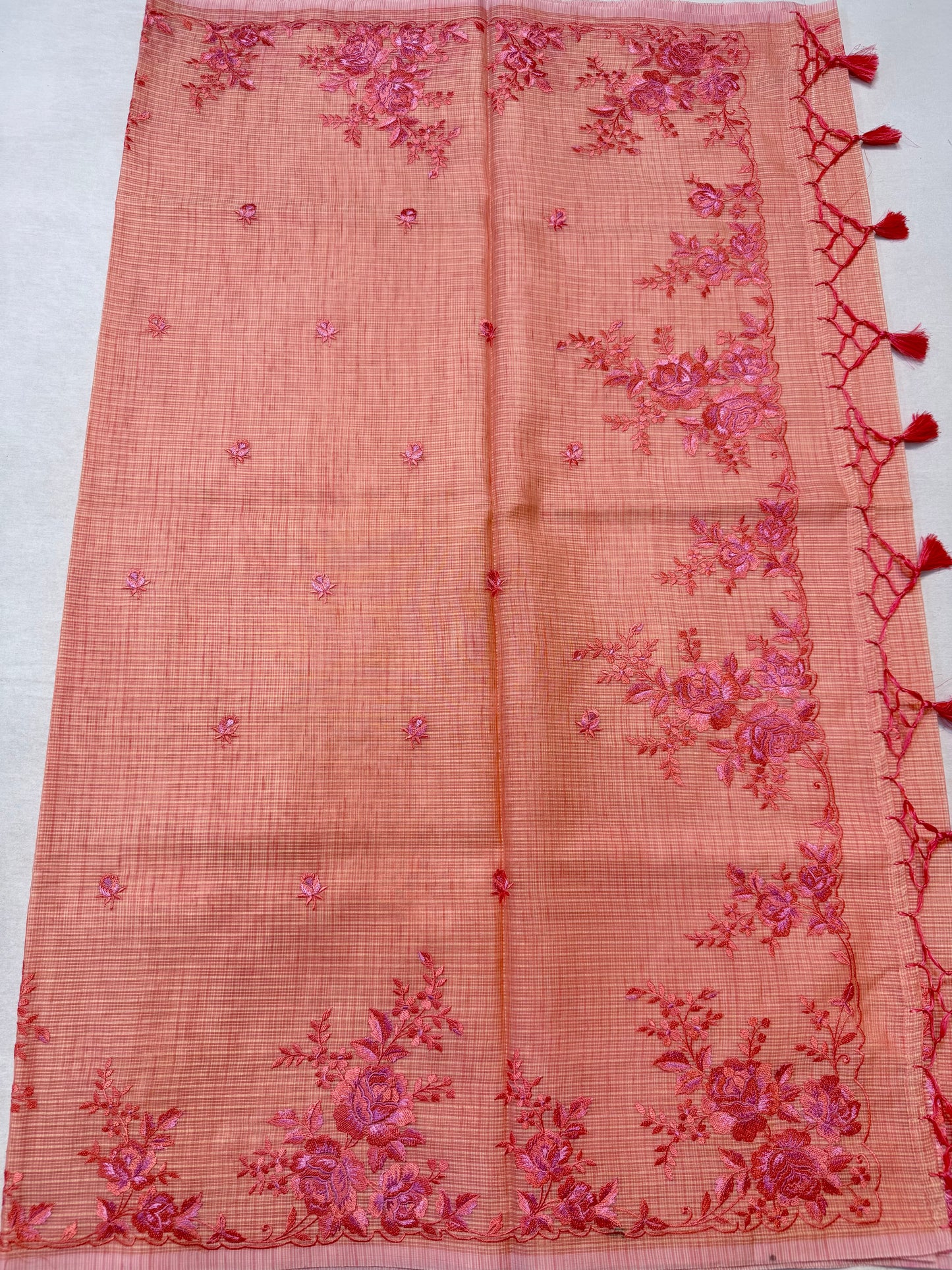 Peach shade kota designer embroidery premium Banarasi saree