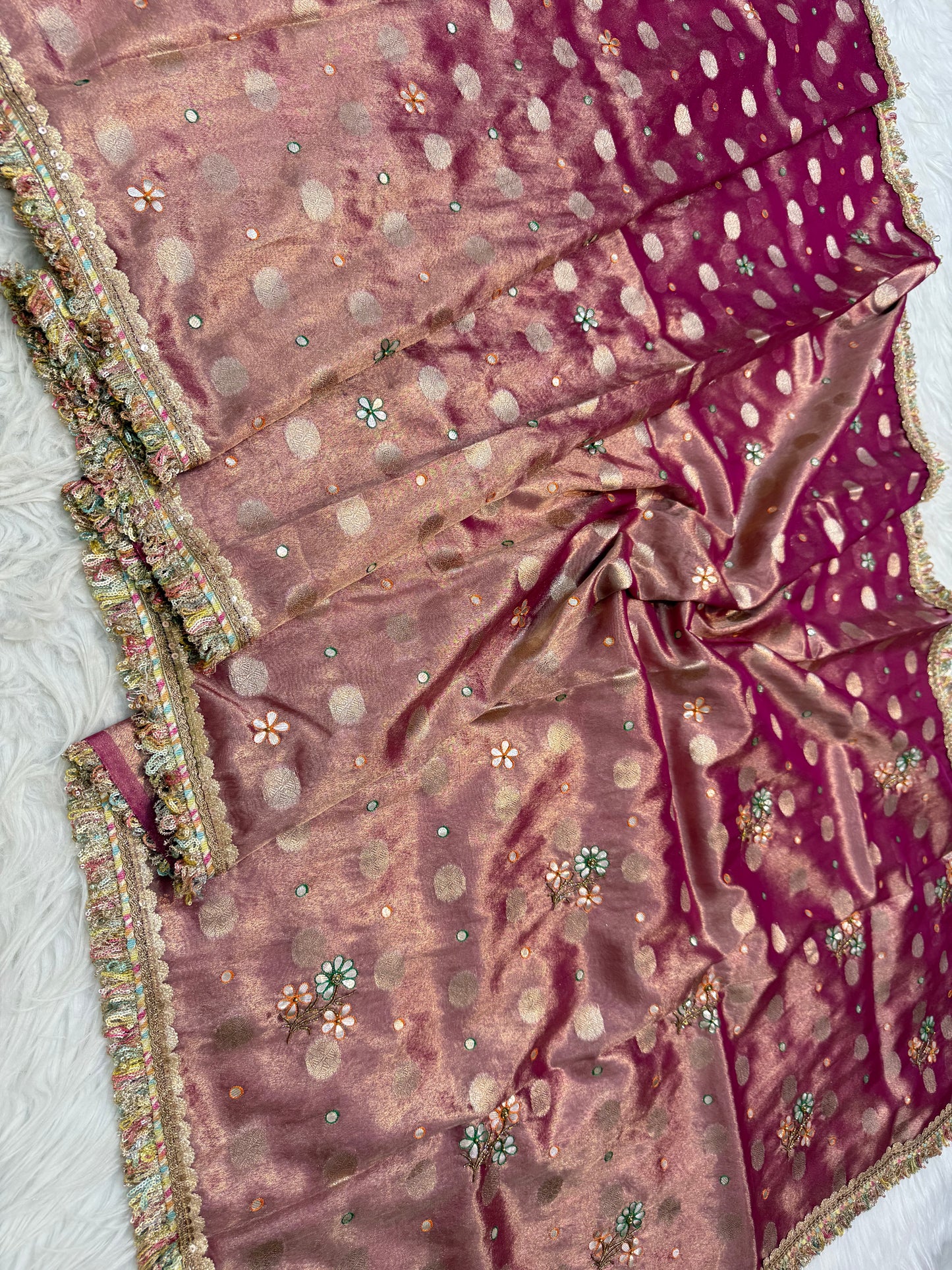 Magenta shade tissue ari & zardosi work designer premium Banarasi saree