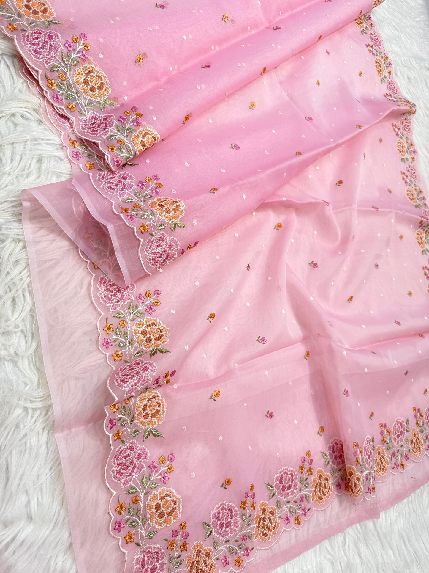 Banarasi kora organza cutwork embroidery saree