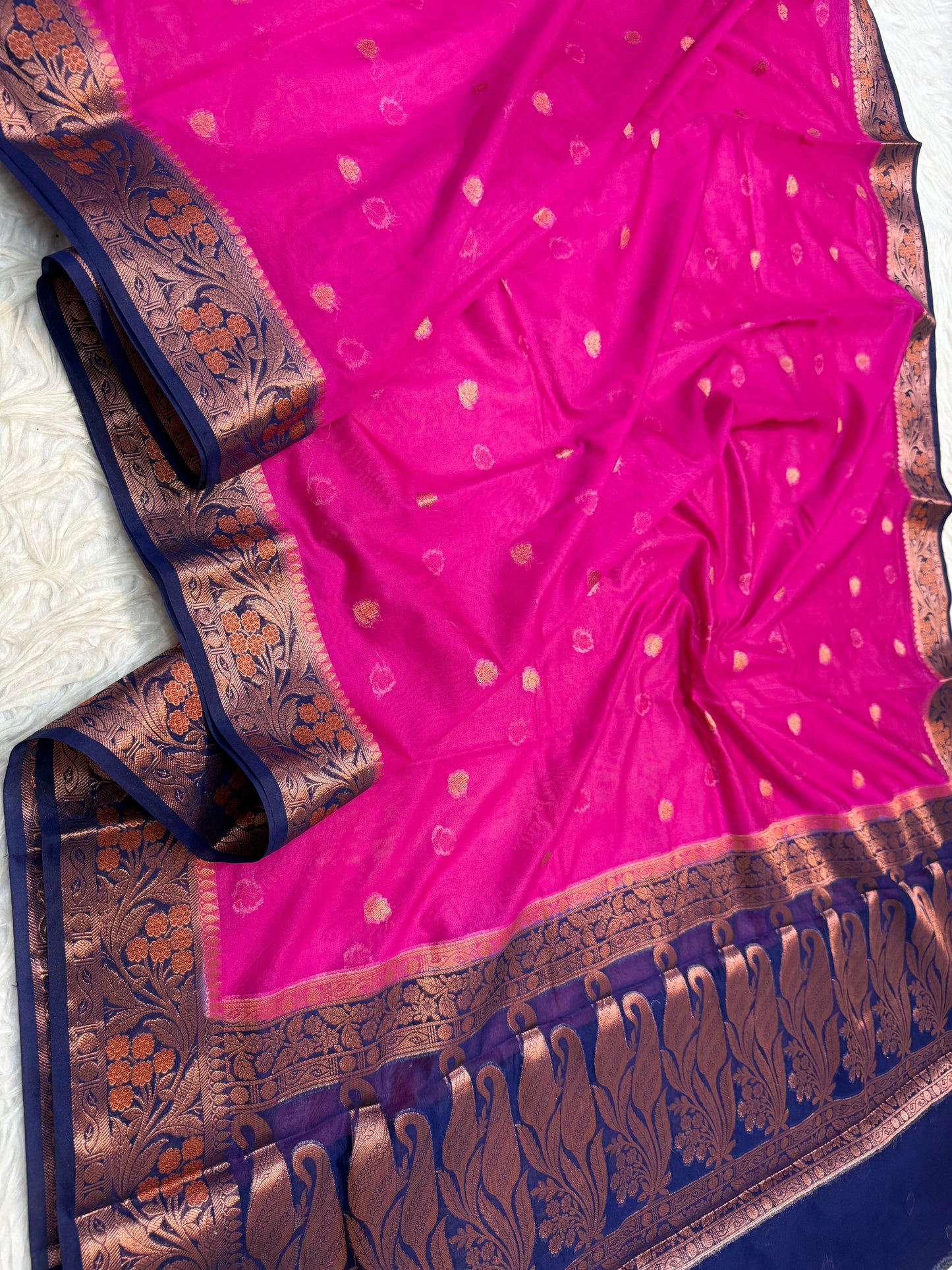 Royal pink navy shade georgatte Banarasi saree