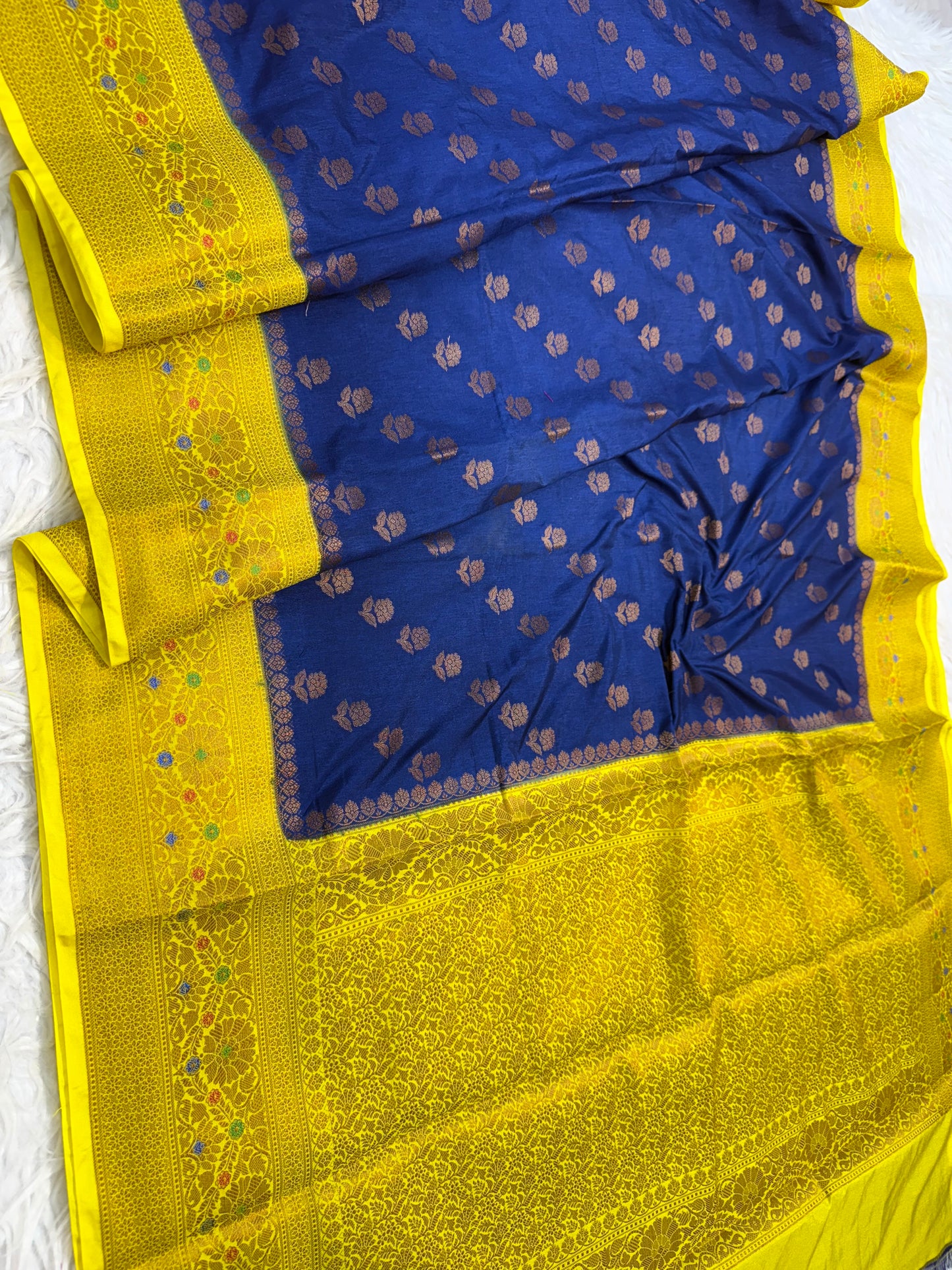 Nevy yellow shade Dupion Silk premium Banarasi Saree