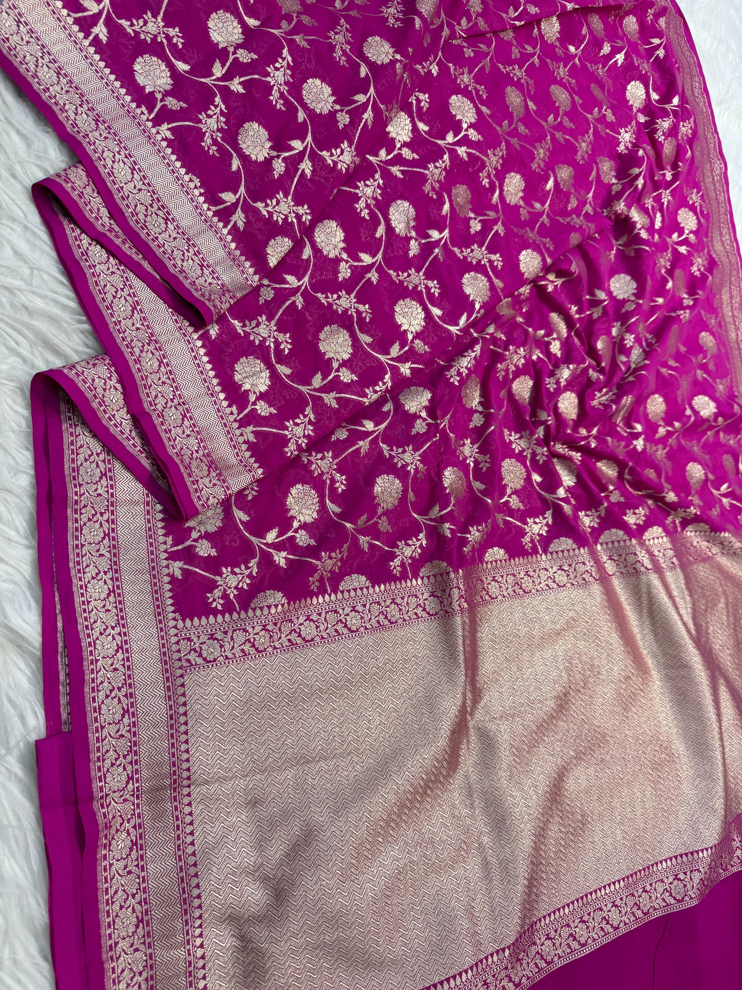 Royal pink shade khaddi georgatte premium Banarasi saree