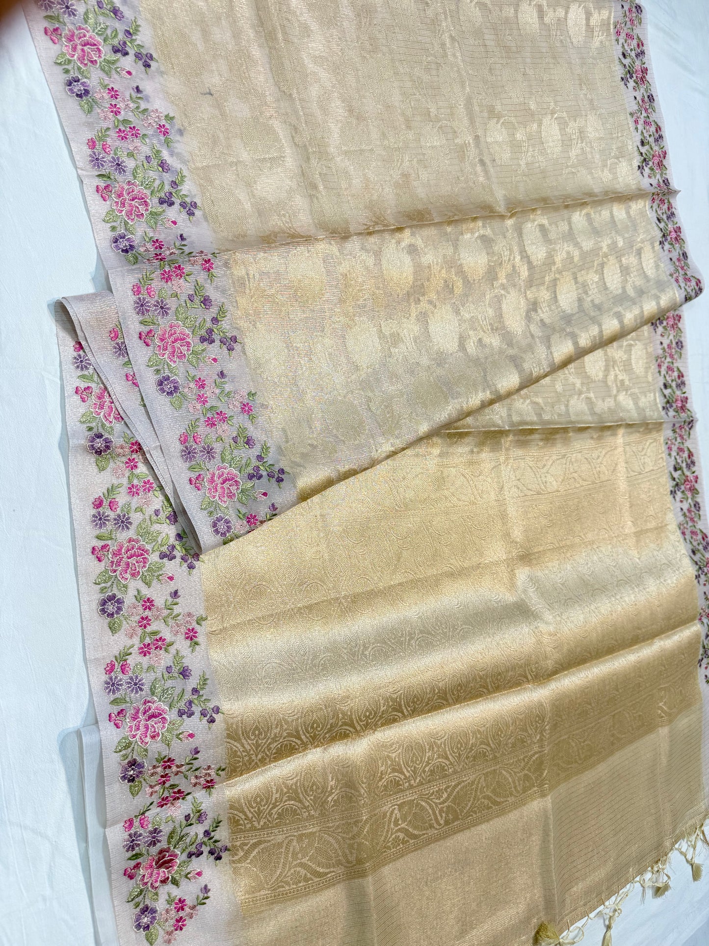Off white shade tissue kota embroidery Banarasi saree