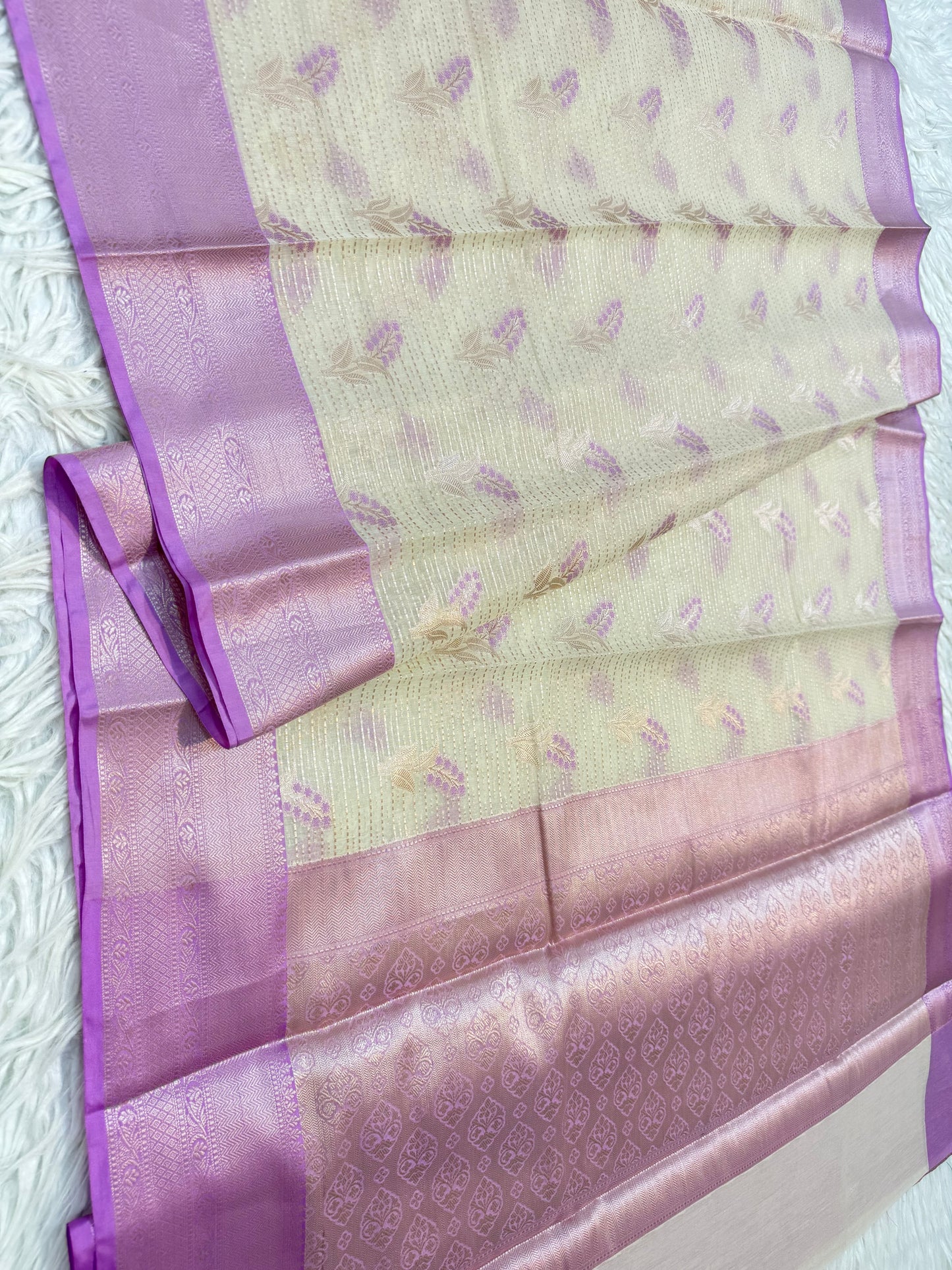 Off white & pink cotton premium Banarasi saree