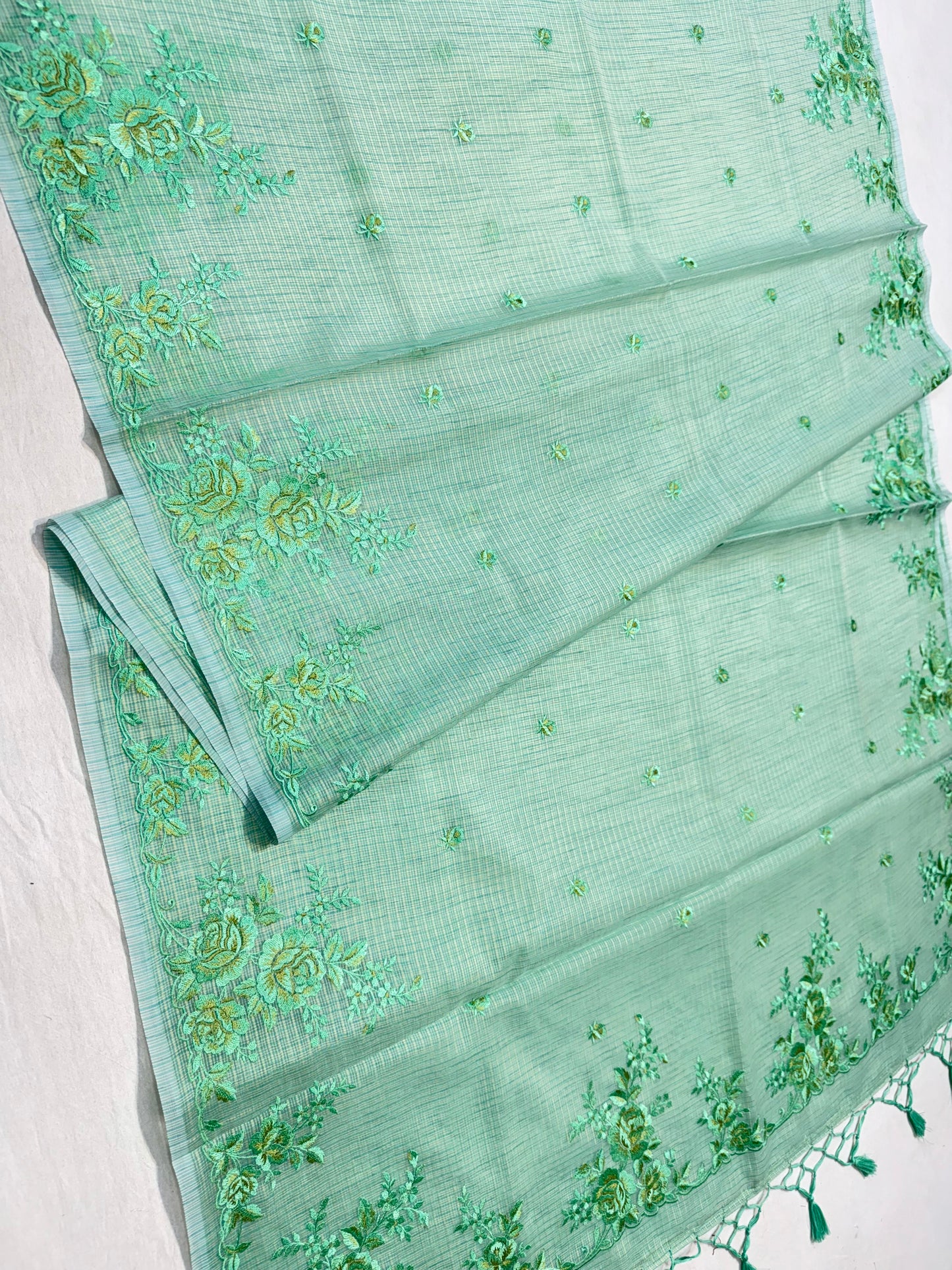 Sea green shade kota designer embroidery premium Banarasi saree