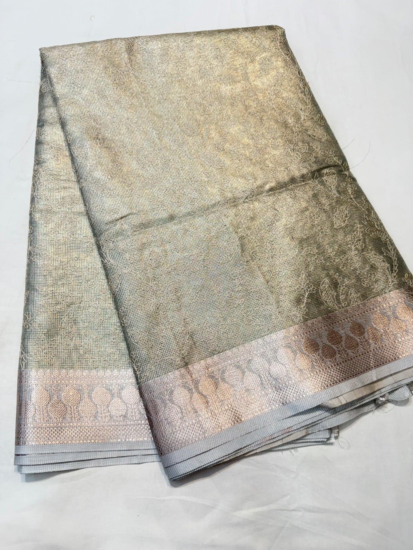 Sea green shade tissue kota embroidery primum Banarasi saree