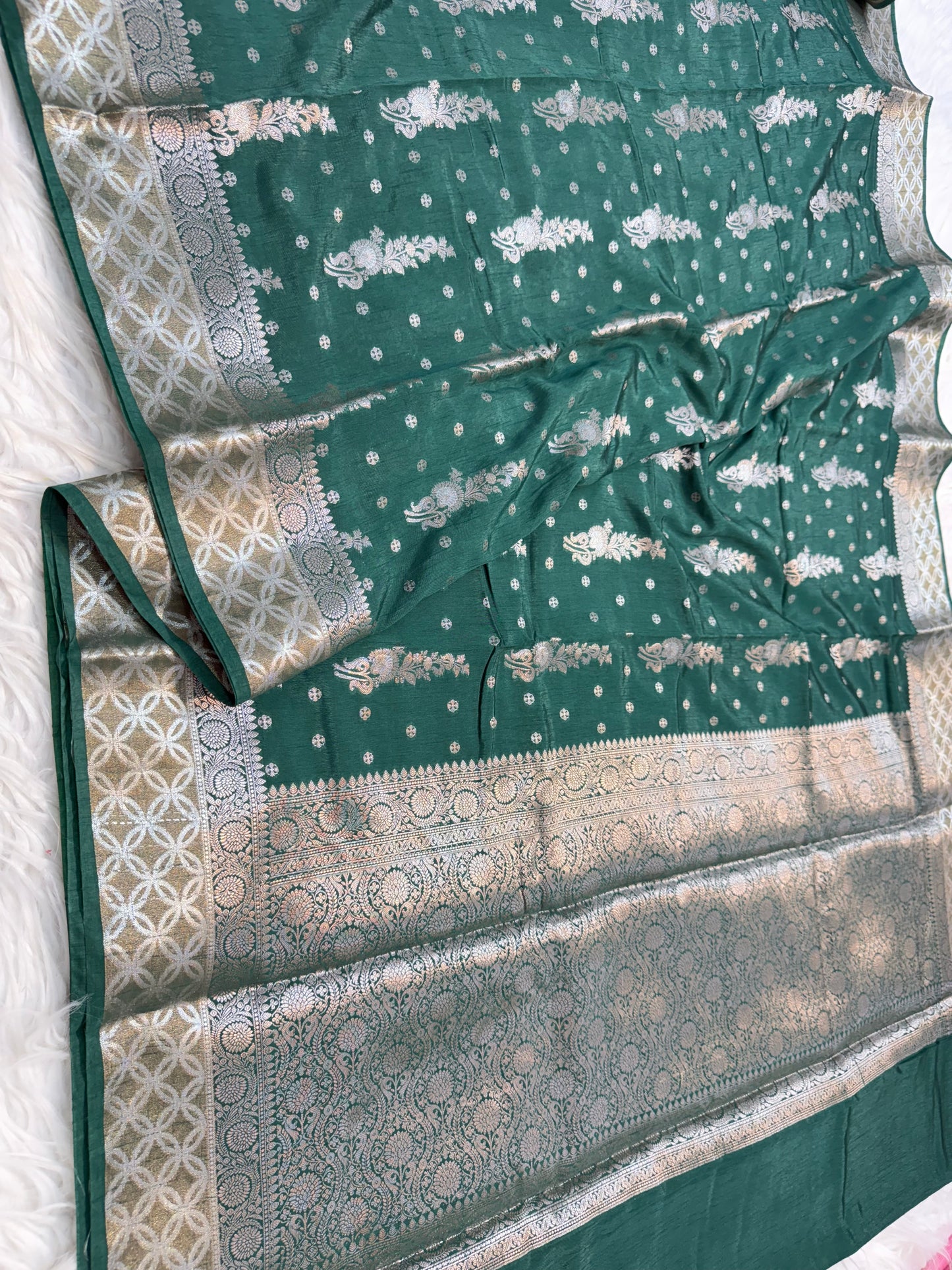Bottle green shade Raw mango soft silk banarasi saree