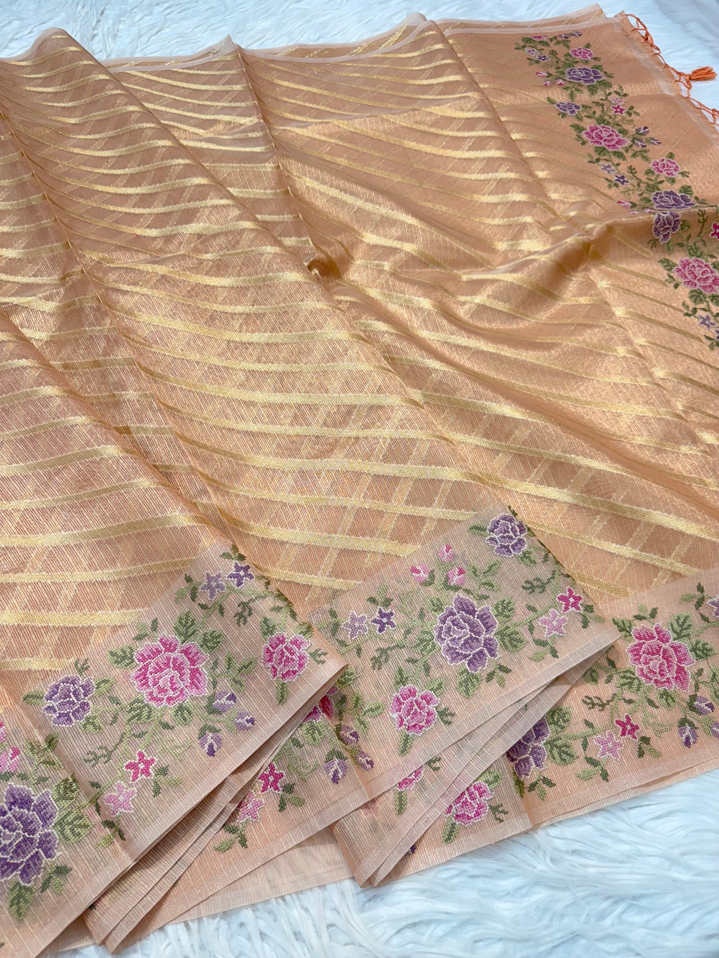 Pink shade tissue kota embroidery primum Banarasi saree