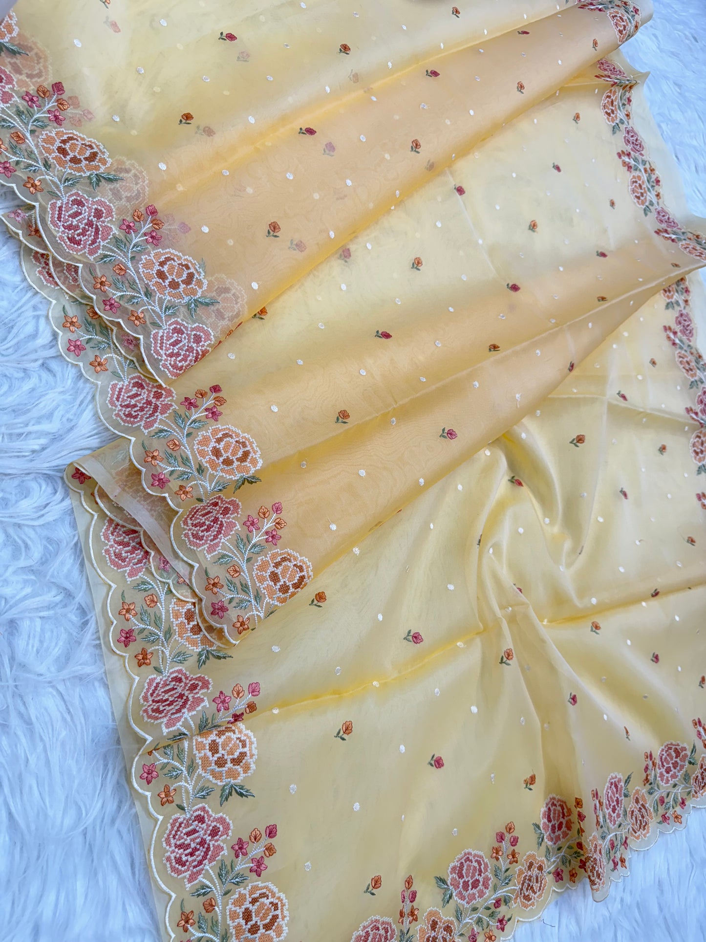 Banarasi kora organza cutwork embroidery saree