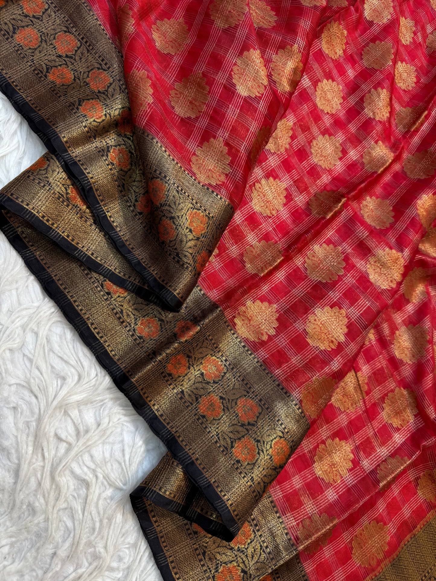 Warm silk red black warm silk premium Banarasi saree