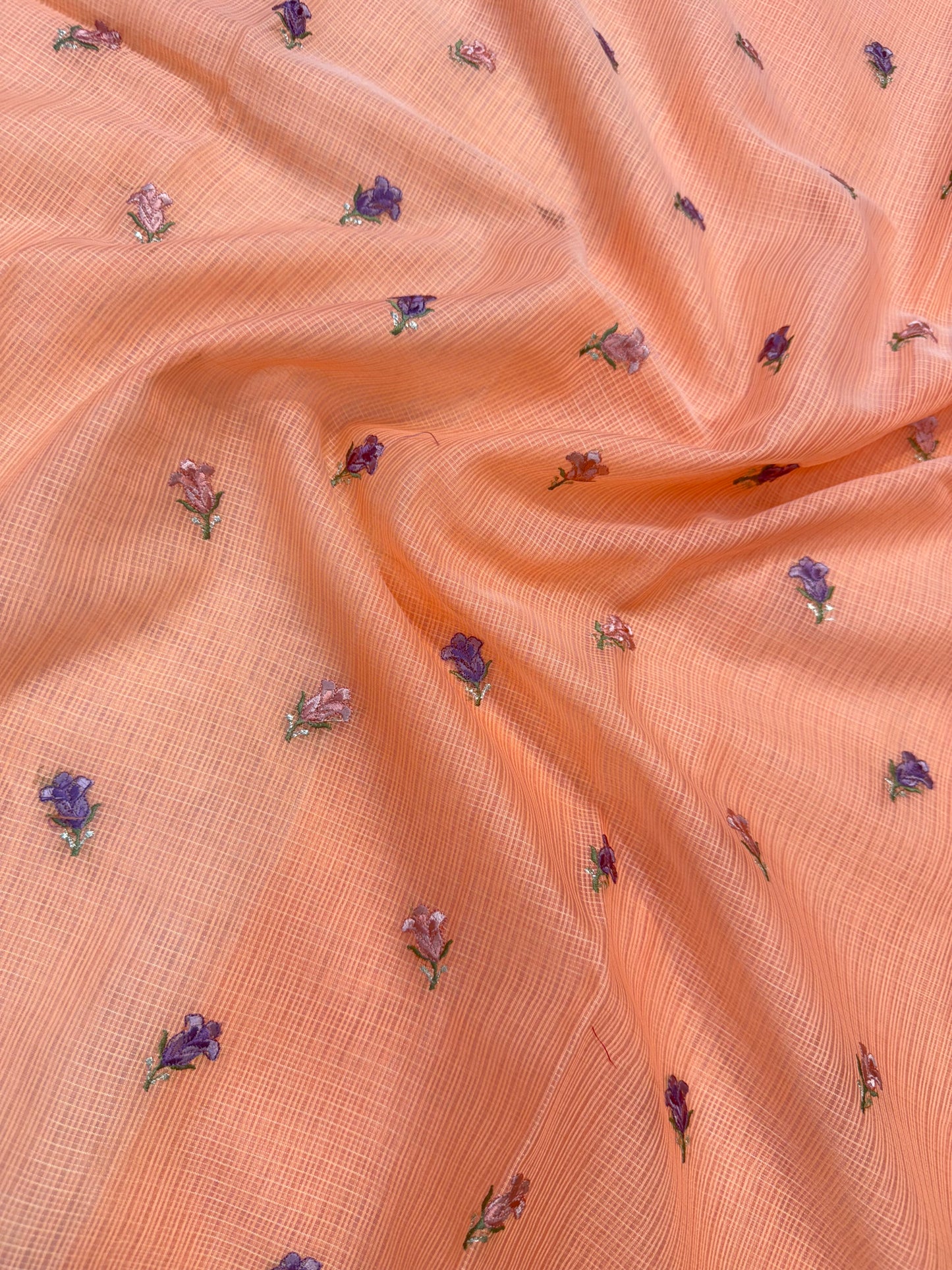 Peach shade cotton kota embroidery Banarasi saree