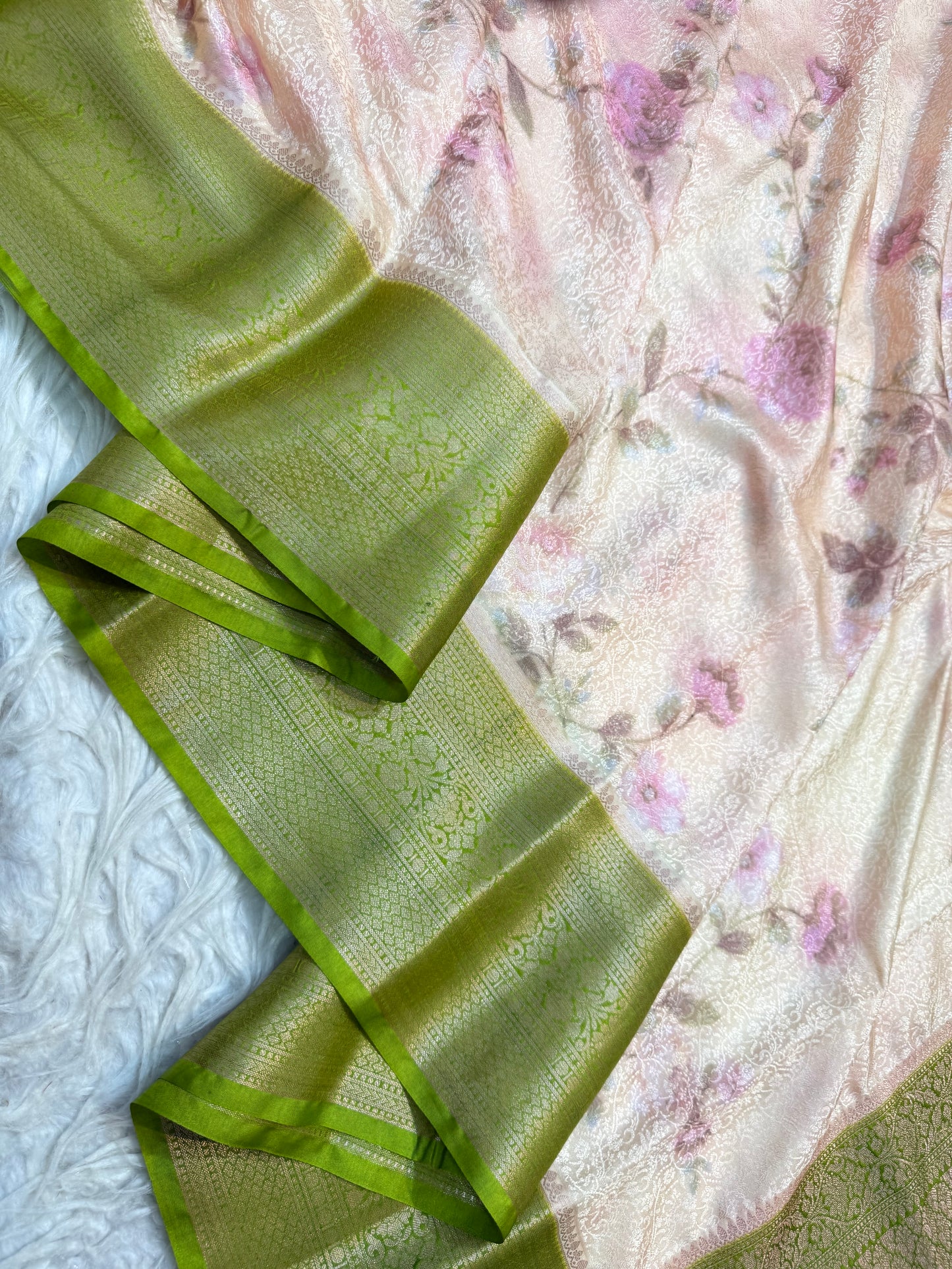 multicolour soft Dupion silk digital print Banarasi saree