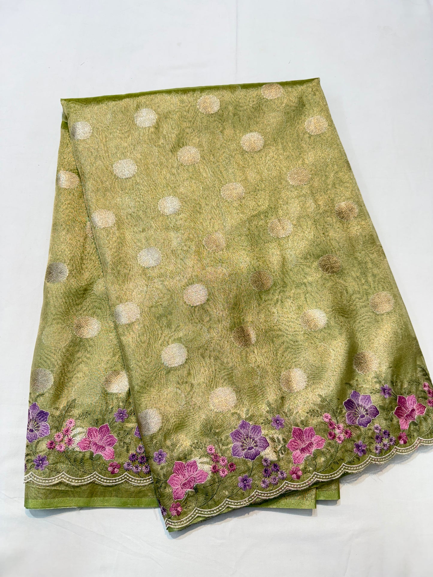 Pista green tissue cutwork embroidery premium designer Banarasi saree