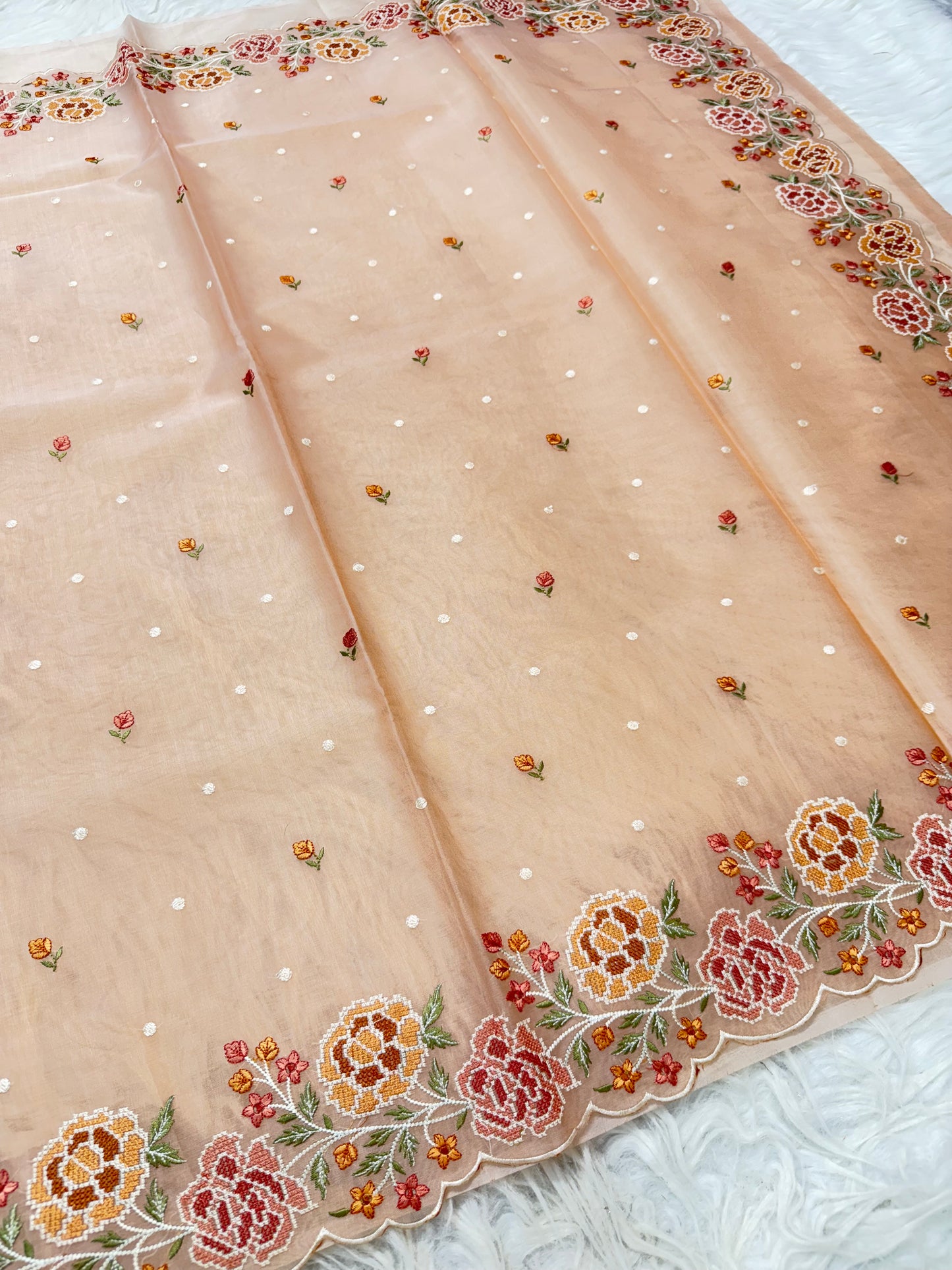 Banarasi kora organza cutwork embroidery saree