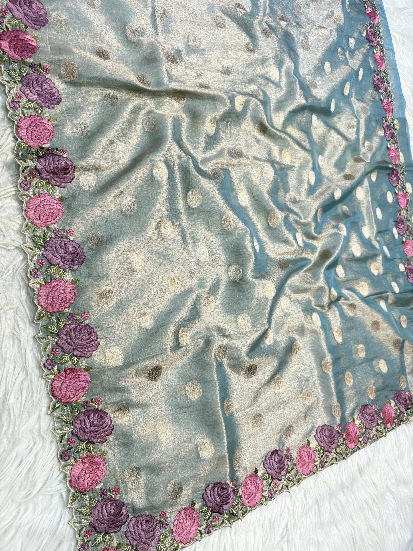 Banarasi tissue cutwork embroidery saree