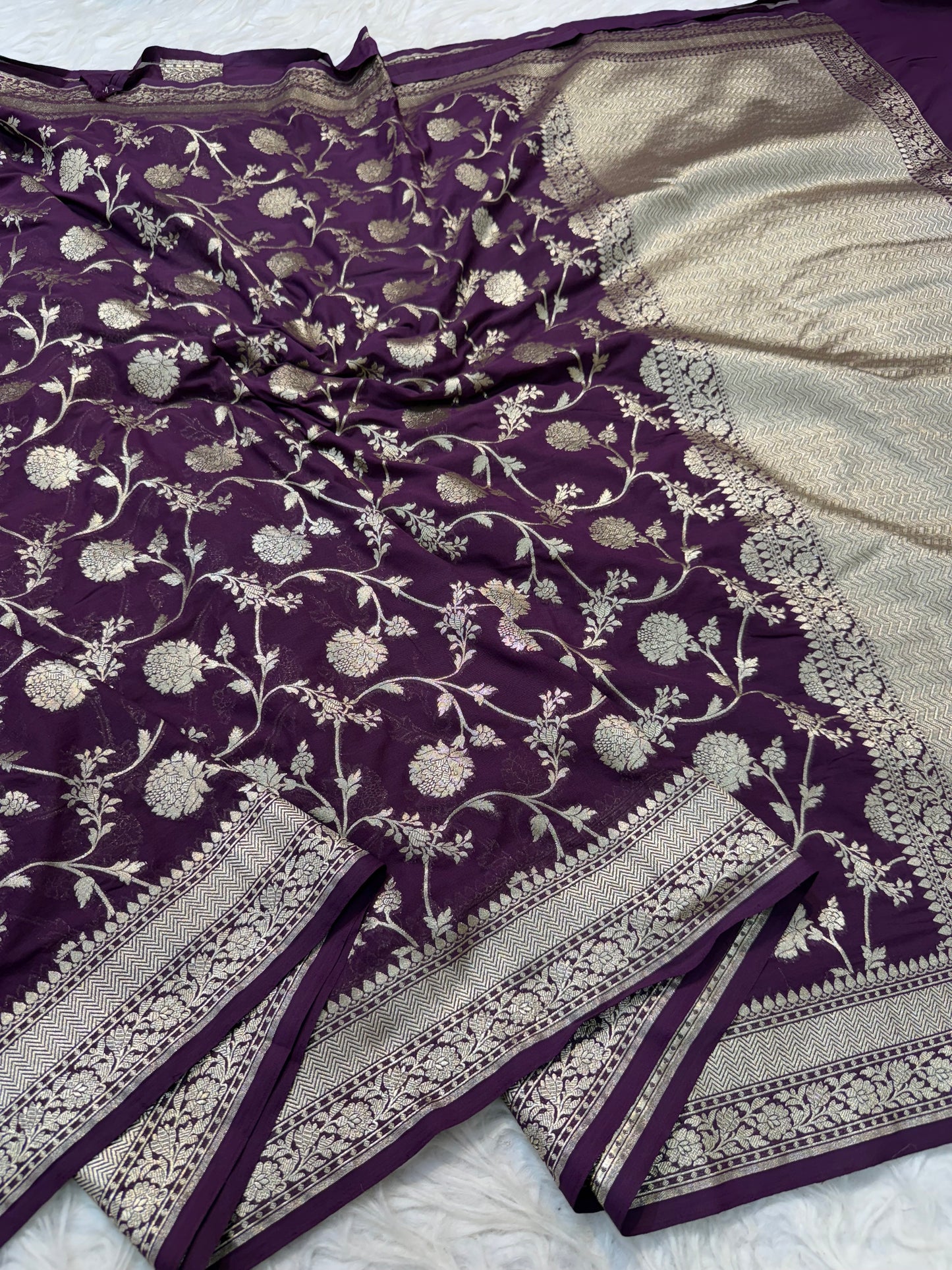 Wine shade khaddi georgatte premium Banarasi saree