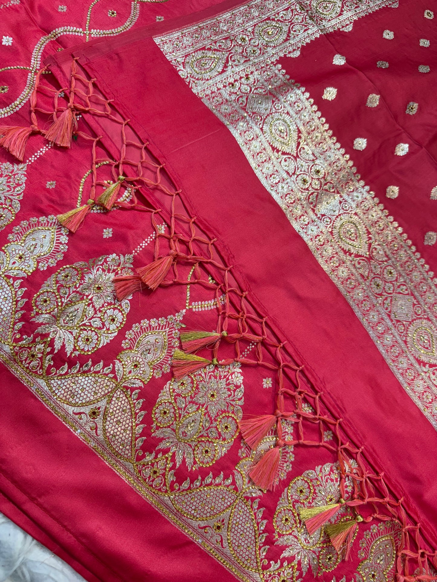 Pink shade Satin Katan Swarovski Work Banarasi suit