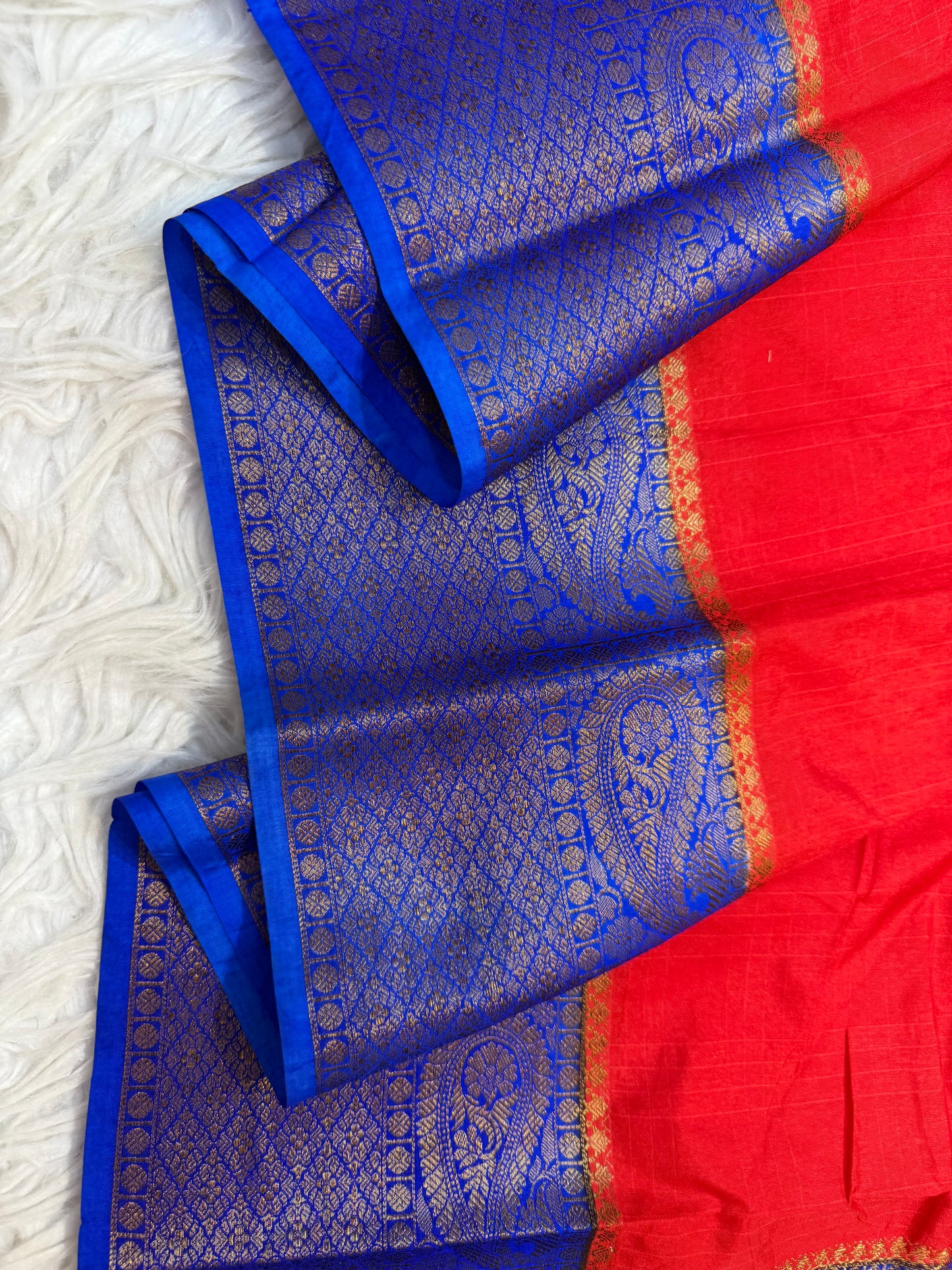 Red blue shade Dupion silk premium Banarasi saree