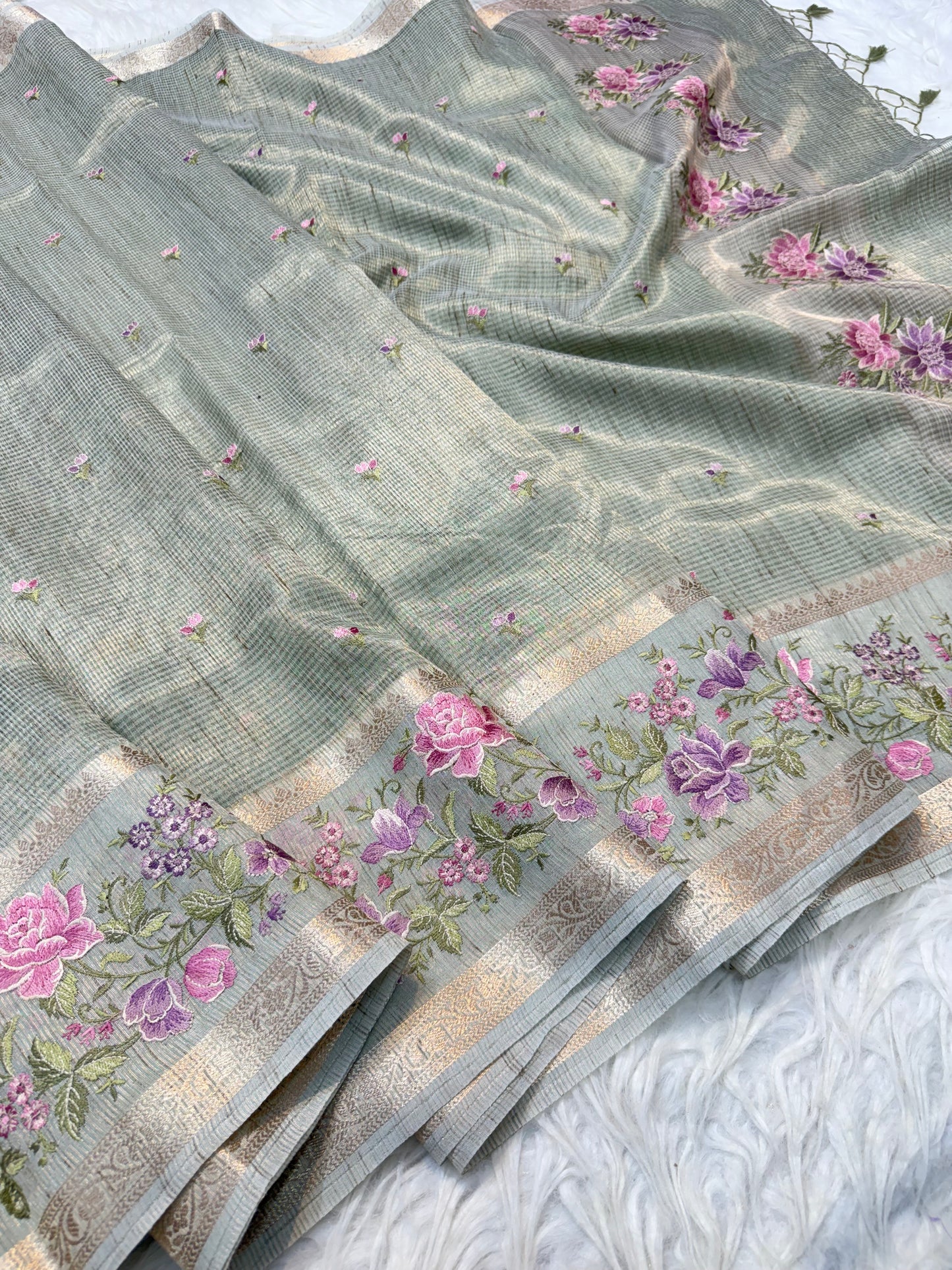 Banarasi Tissue linen embroidery saree